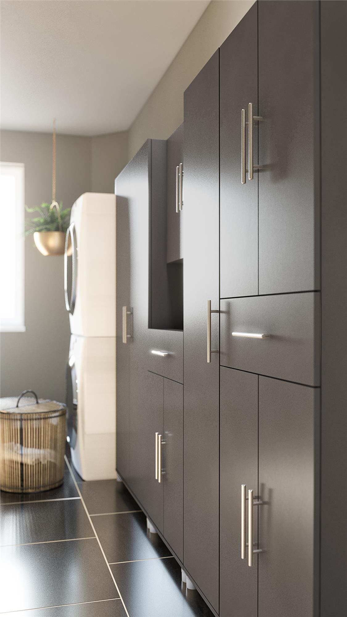 Gabinete de almacenamiento de utilidad independiente de compuesto de madera color gris grafito/gris grafito Ameriwood Home Camberly 23.7 pulgadas de ancho x 74.29 pulgadas de alto 2579408COM