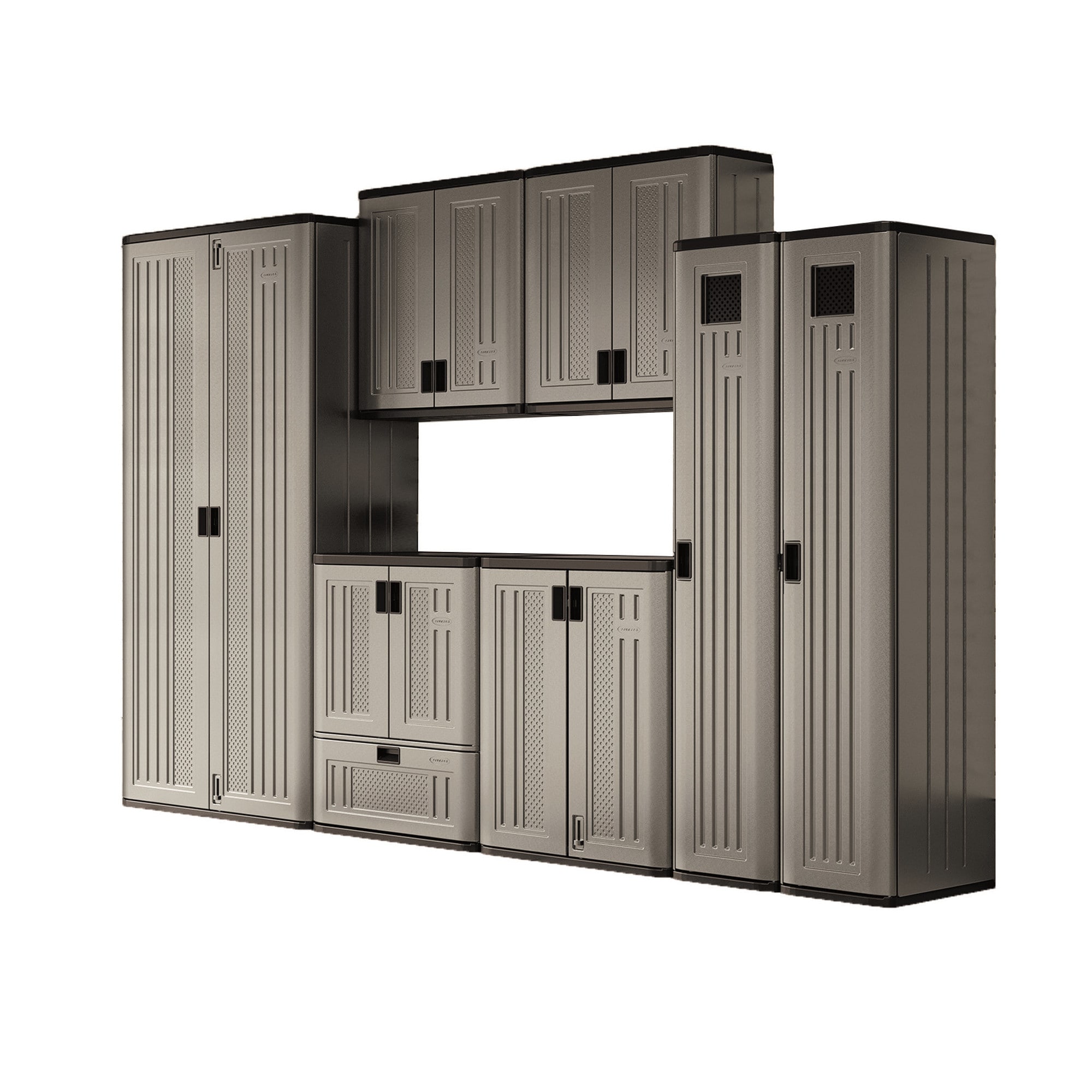 Gabinete de plástico independiente para garaje en gris de 40 pulgadas de ancho x 80.25 pulgadas de alto x 20.25 pulgadas de profundidad Suncast BMC8000D
