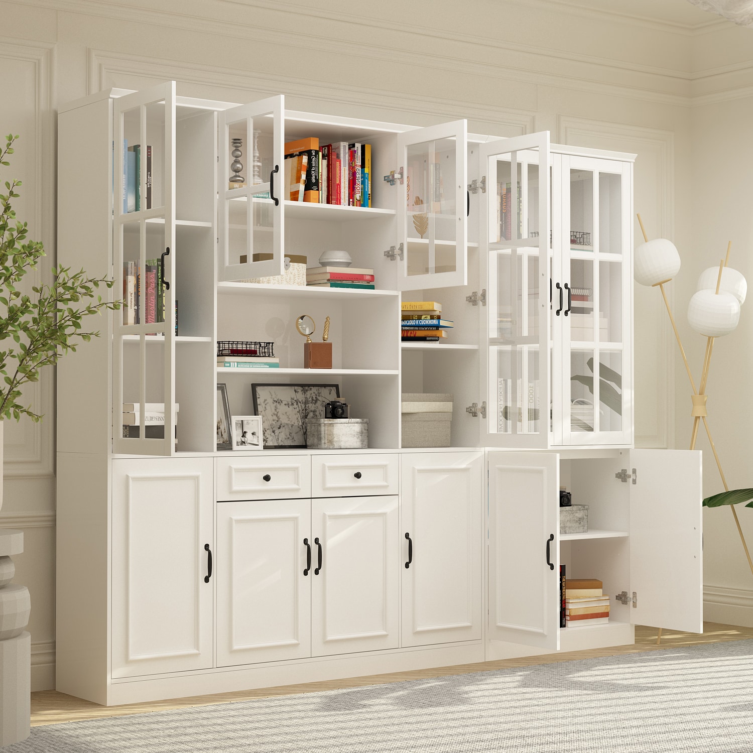 Gabinete de Almacenamiento Útil Autosoportado Blanco de MDF FUFU&GAGA 94.5 pulgadas de ancho x 78.7 pulgadas de alto LJY-KF020319+321