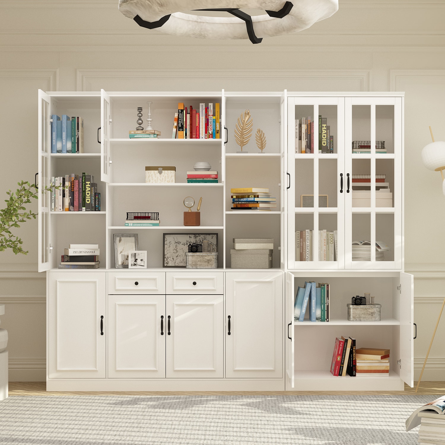 Gabinete de Almacenamiento Útil Autosoportado Blanco de MDF FUFU&GAGA 94.5 pulgadas de ancho x 78.7 pulgadas de alto LJY-KF020319+321