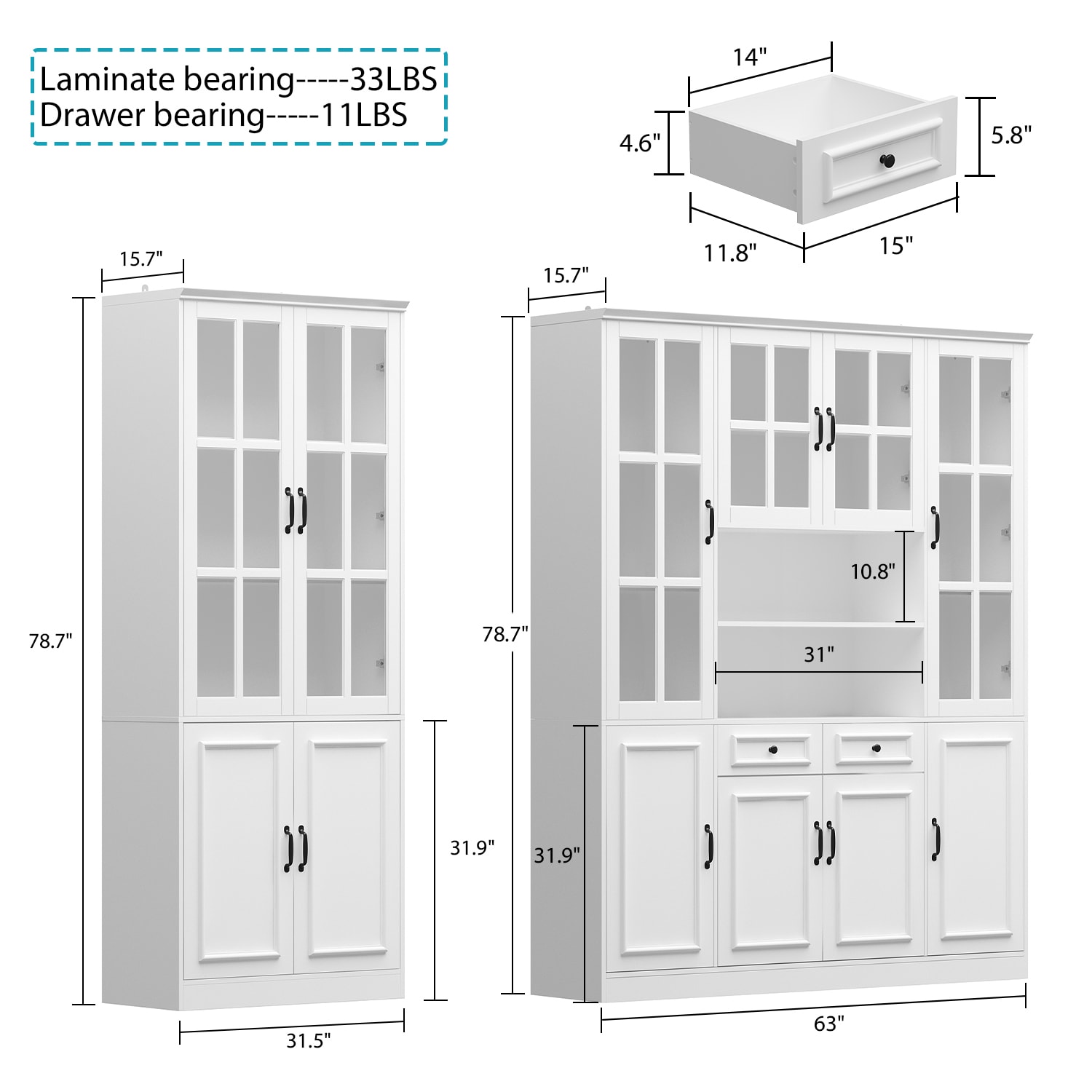 Gabinete de Almacenamiento Útil Autosoportado Blanco de MDF FUFU&GAGA 94.5 pulgadas de ancho x 78.7 pulgadas de alto LJY-KF020319+321