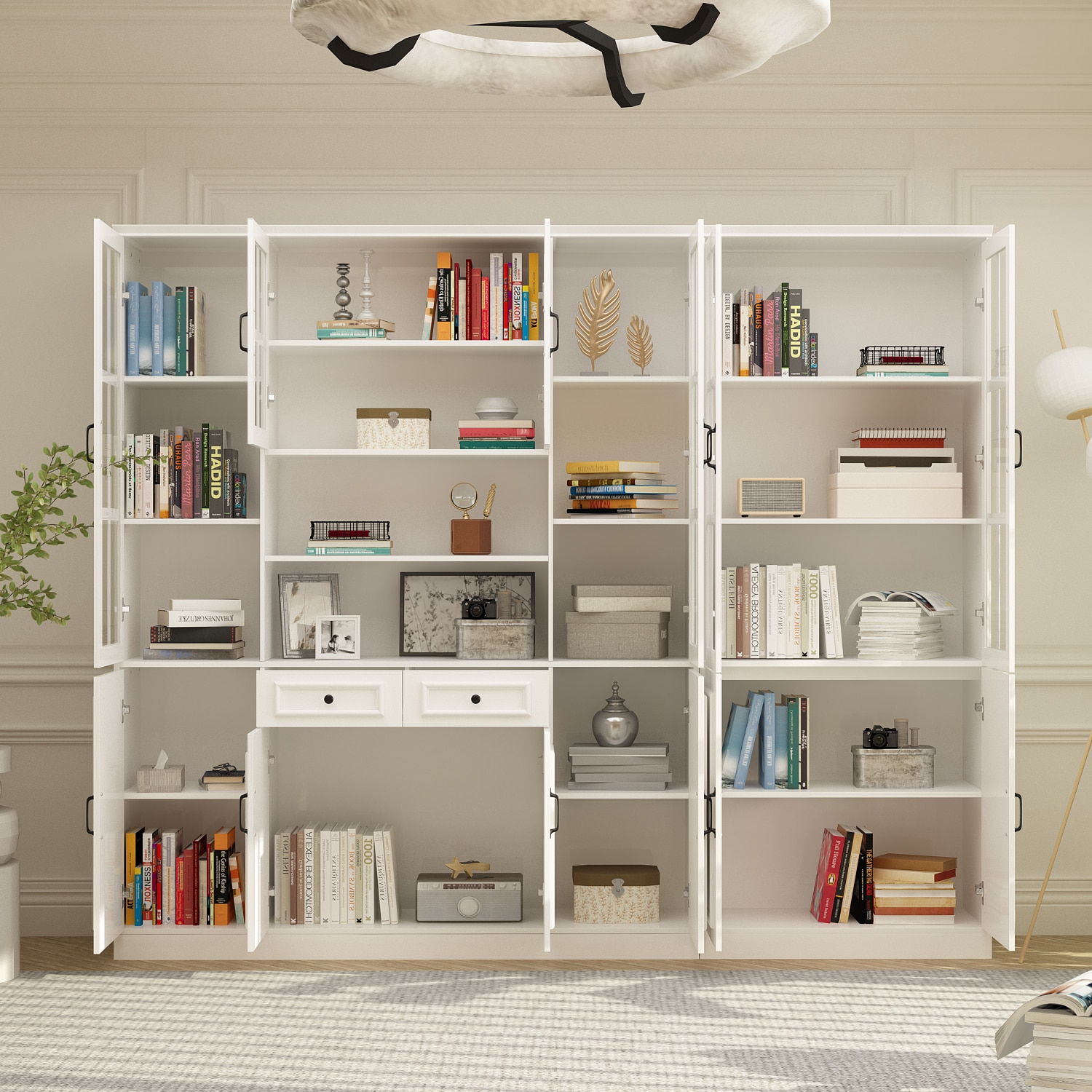 Gabinete de Almacenamiento Útil Autosoportado Blanco de MDF FUFU&GAGA 94.5 pulgadas de ancho x 78.7 pulgadas de alto LJY-KF020319+321