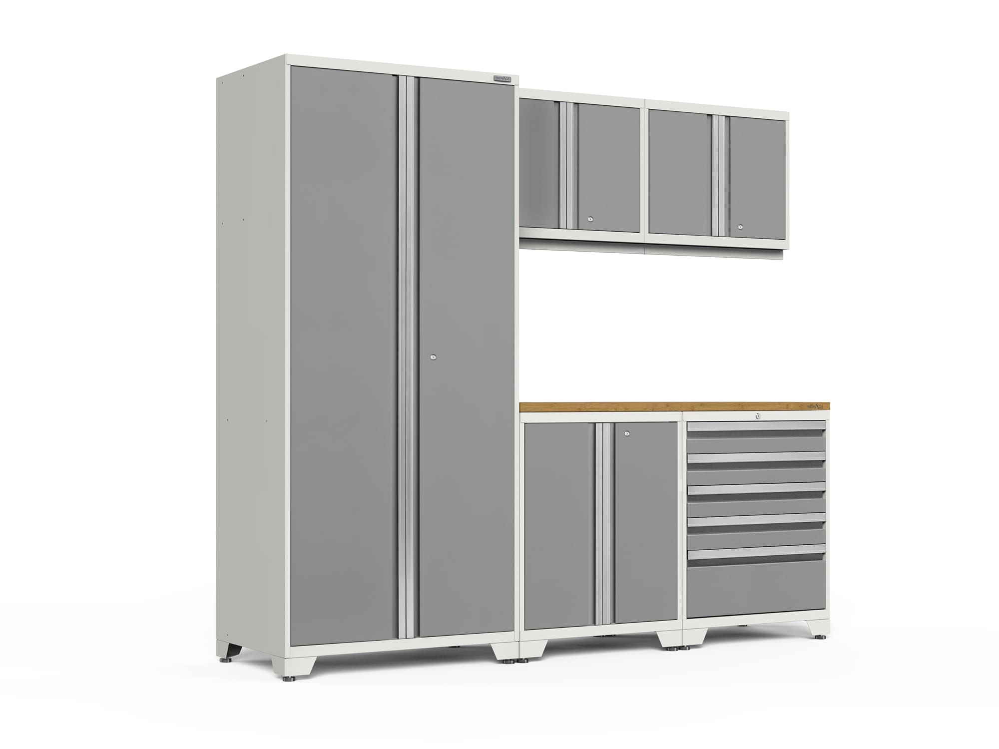 Sistema de almacenamiento para garaje de acero platinum de 5 gabinetes NewAge Products de 92.0 pulgadas de ancho x 84.75 pulgadas de alto x 24.0 pulgadas de profundidad 52558