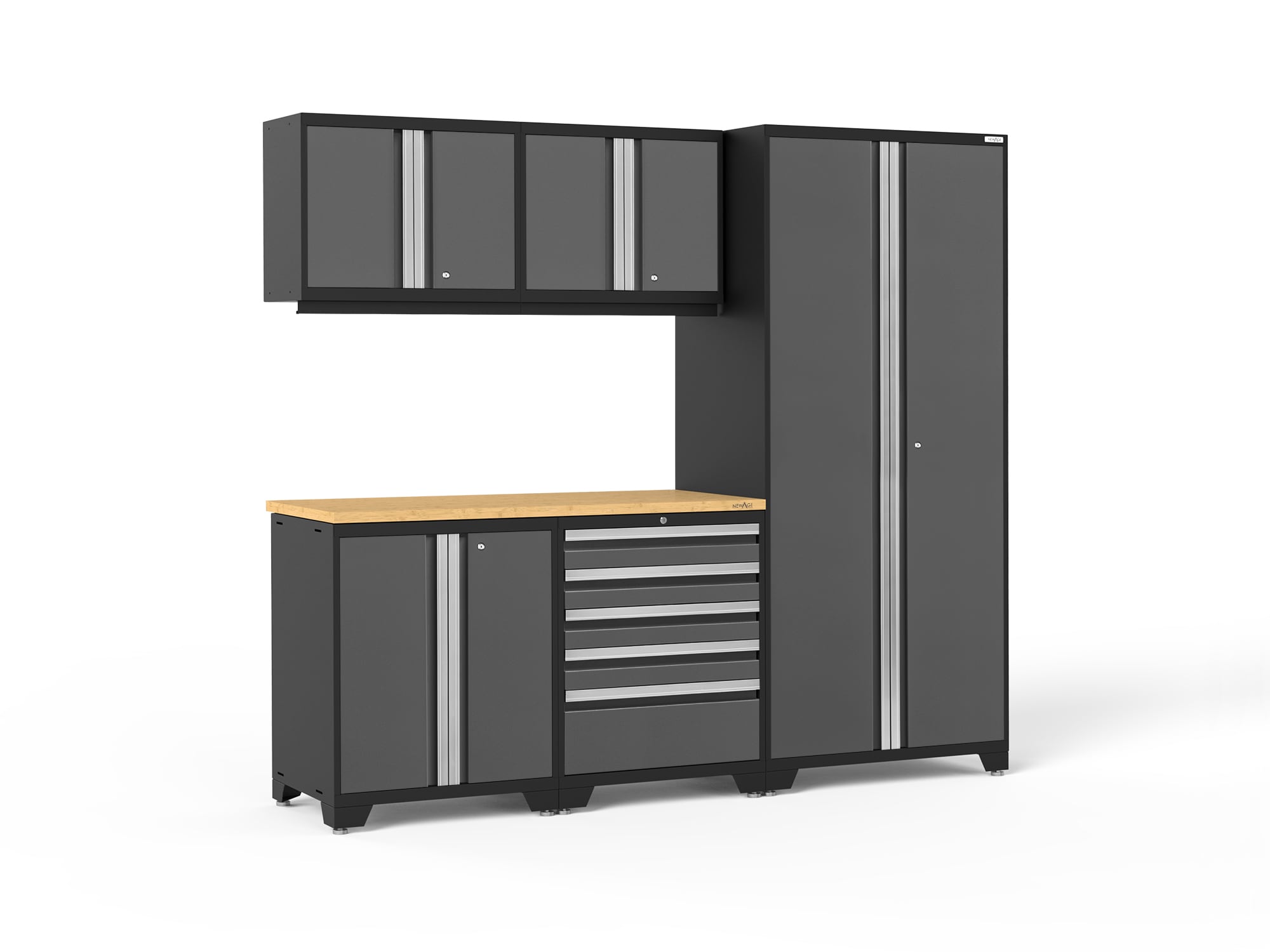 Sistema de almacenamiento para garaje en acero gris carbón de 5 gabinetes, medidas 92 pulgadas de ancho x 84.75 pulgadas de alto x 24 pulgadas de profundidad 52158