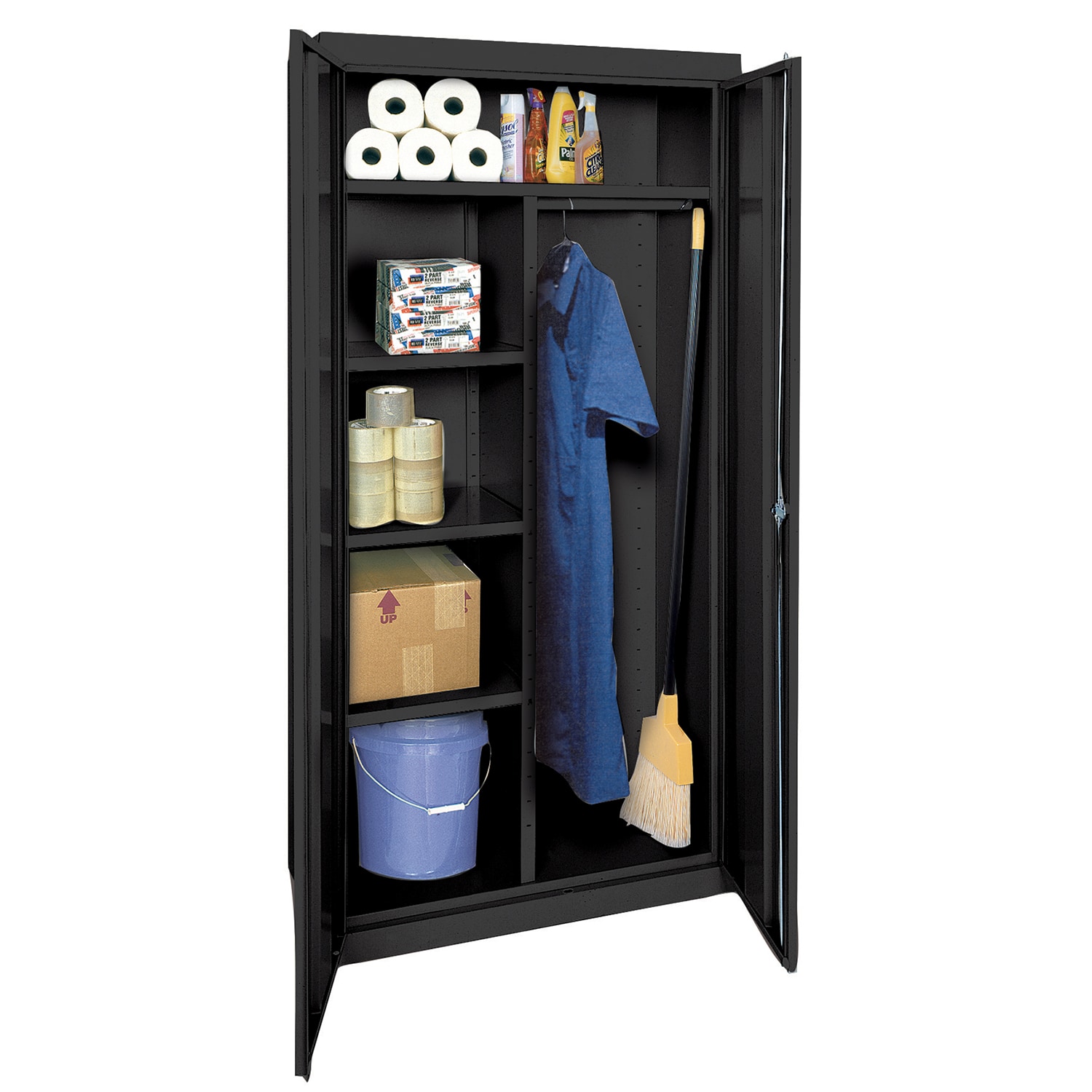 Gabinete de garaje independiente de acero en negro Sandusky Classic de 36 pulgadas de ancho x 72 pulgadas de alto x 24 pulgadas de profundidad