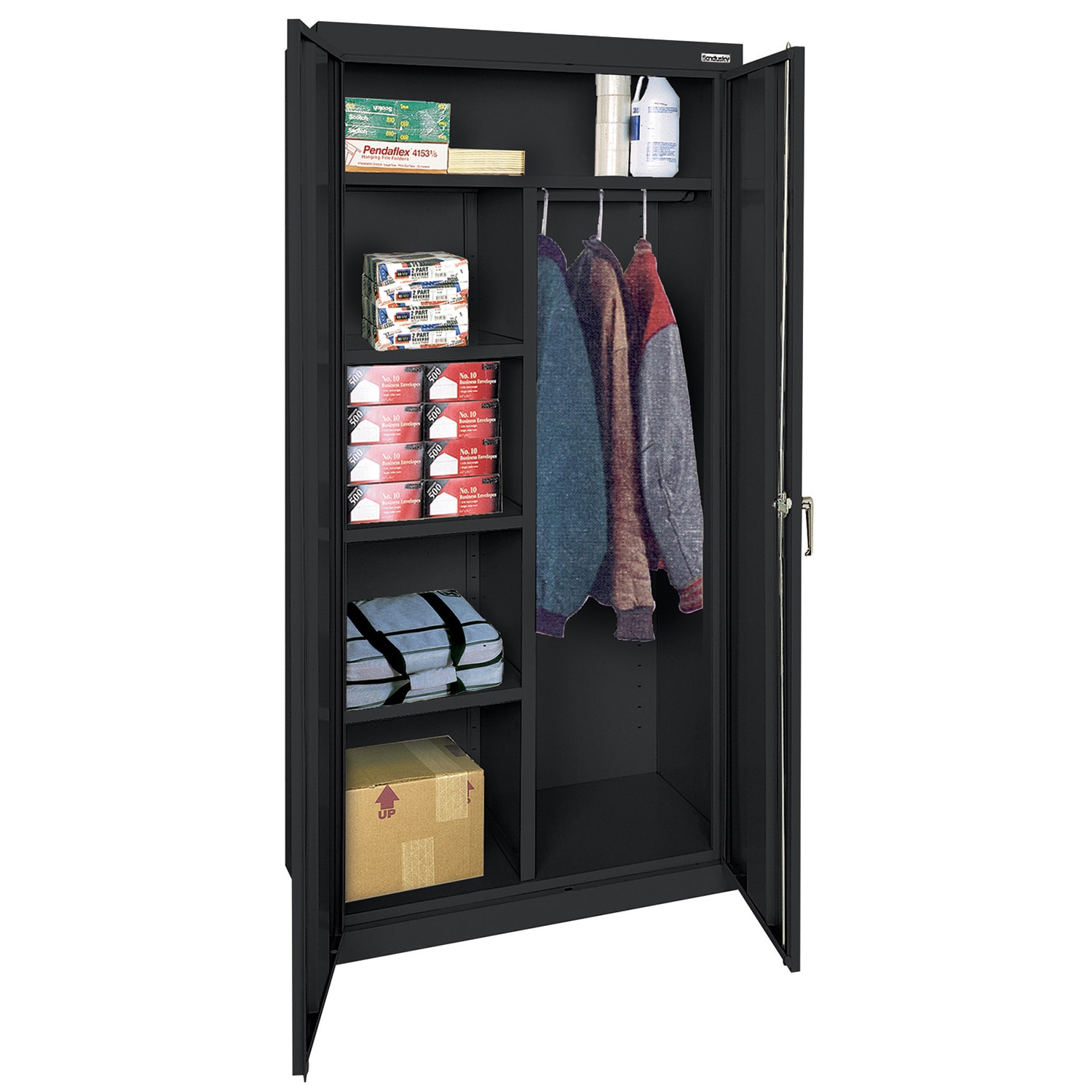 Gabinete de garaje independiente de acero en negro Sandusky Classic de 36 pulgadas de ancho x 72 pulgadas de alto x 24 pulgadas de profundidad