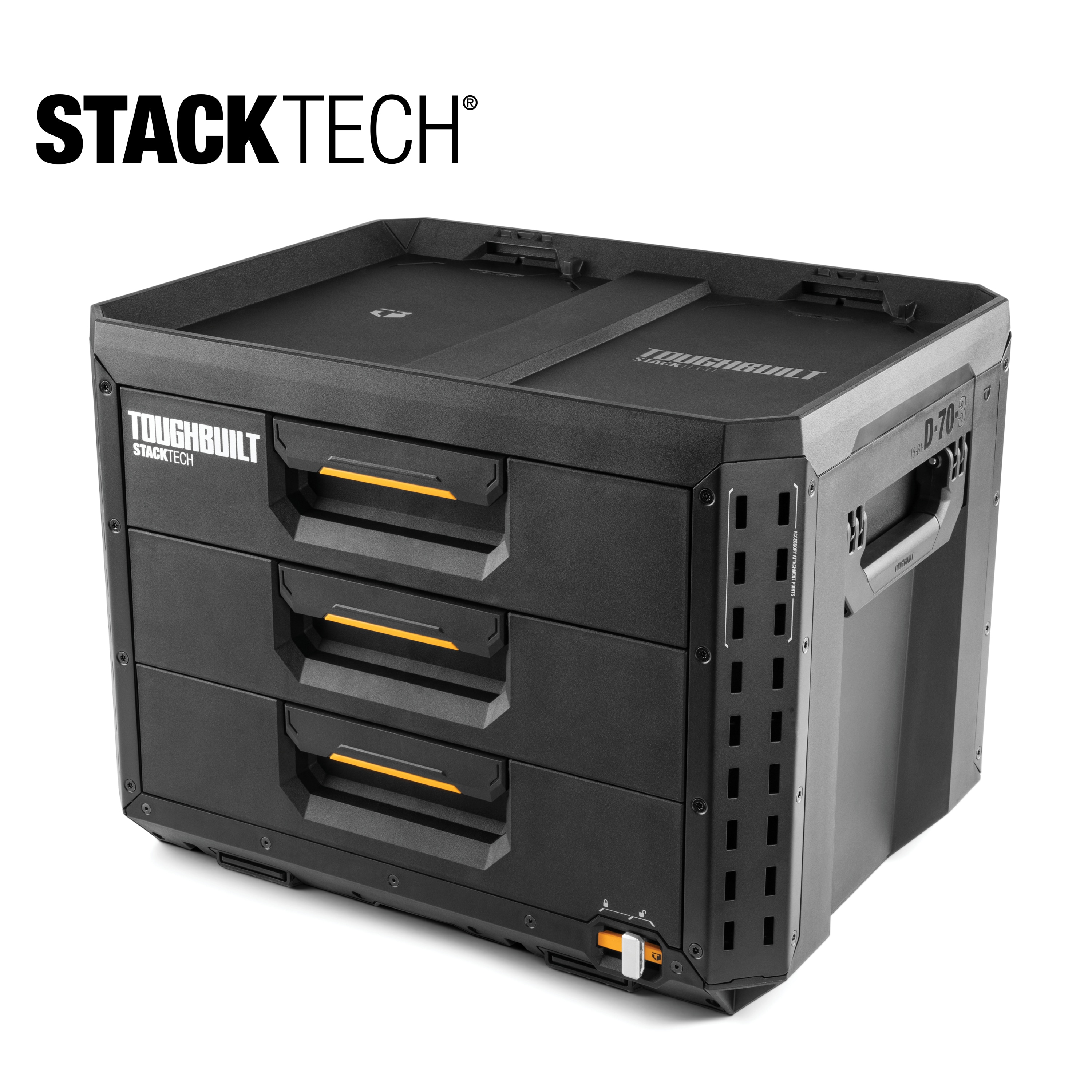 Caja de herramientas de plástico y metal con 3 cajones TOUGHBUILT STACKTECH XL 21 pulgadas de ancho x 15.6 pulgadas de alto x 16 pulgadas de profundidad TB-B1-D-70-3.
