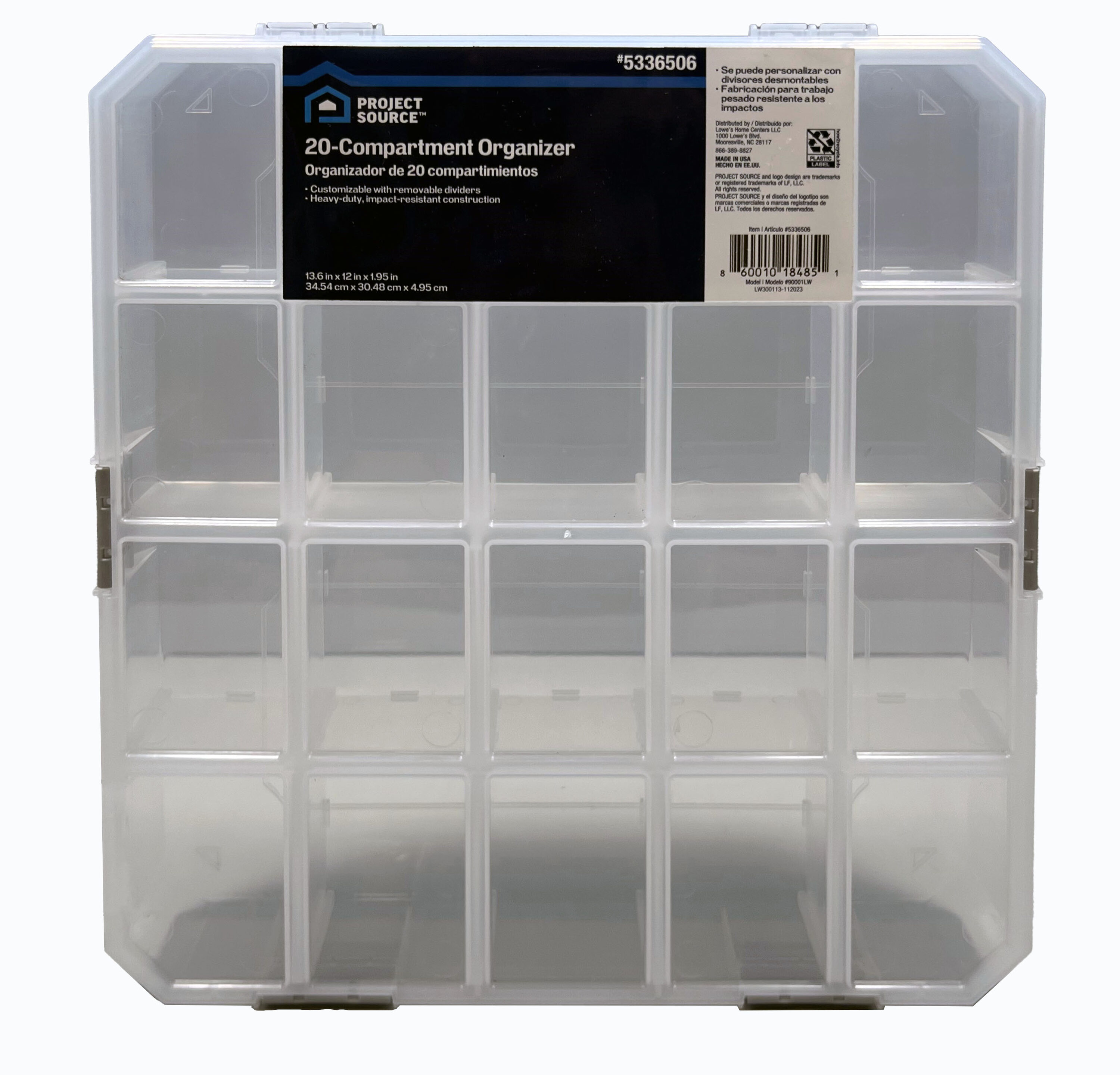 Organizador de pequeñas piezas de Project Source con 20 compartimentos de plástico, modelo 9001LW
