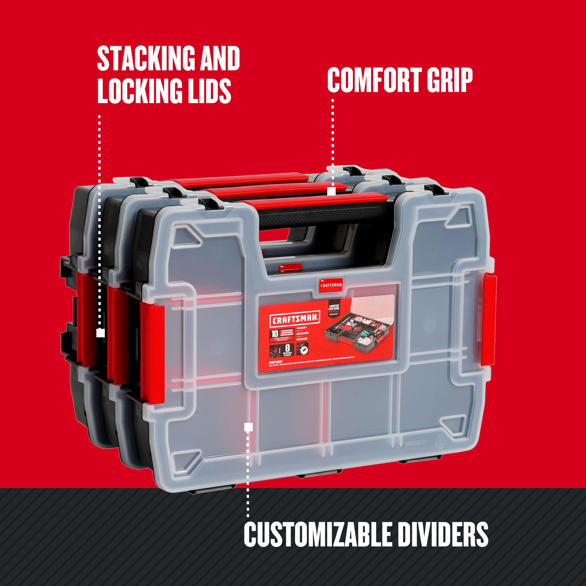CRAFTSMAN 3-Pack 10-Compartment Small Plastic Small Parts Organizer CMST60964M

Organizador de pequeñas piezas plásticas CRAFTSMAN 3-pack de 10 compartimentos CMST60964M