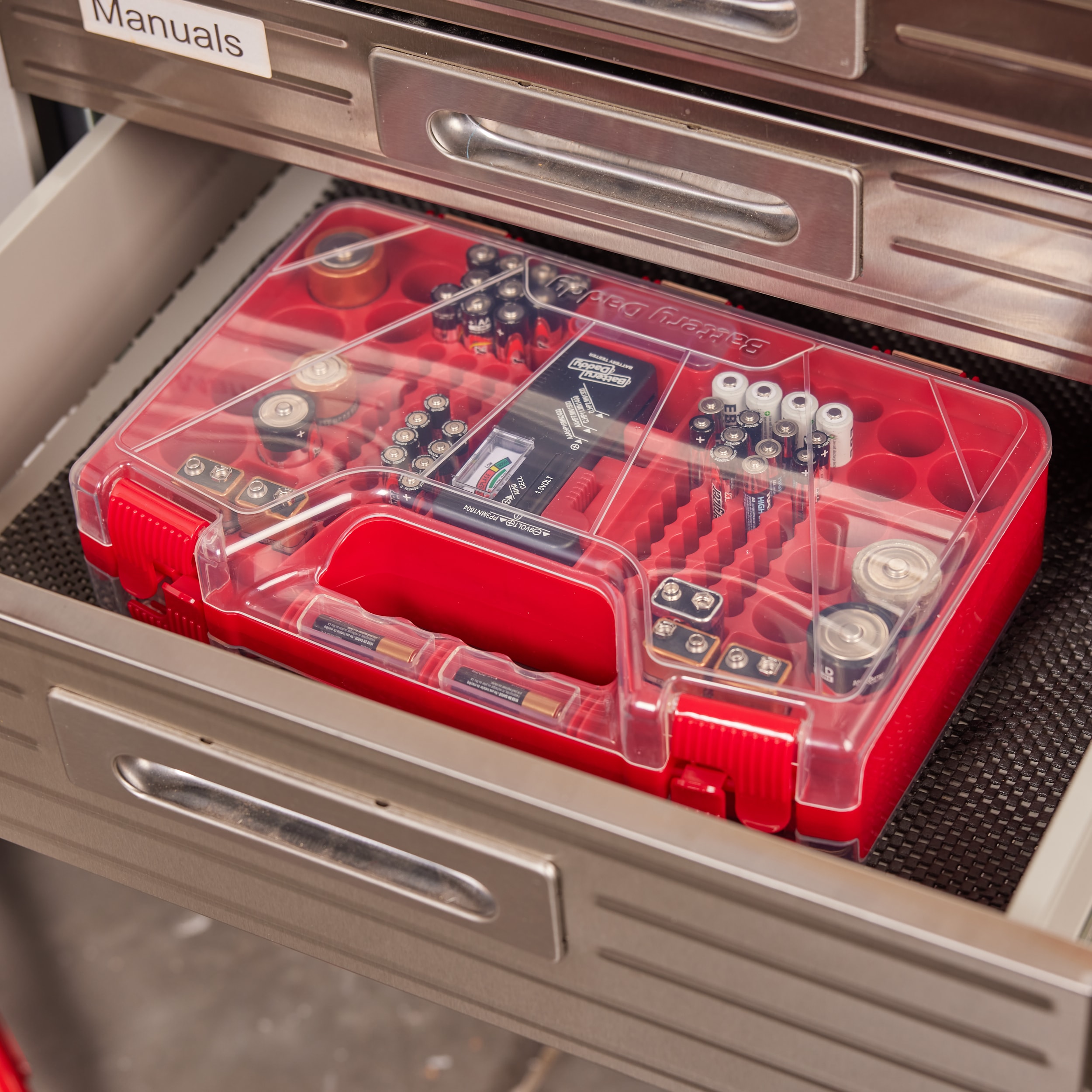 Battery Daddy Organizador de pilas 180 compartimentos - Organizador de piezas pequeñas de plástico mediano.