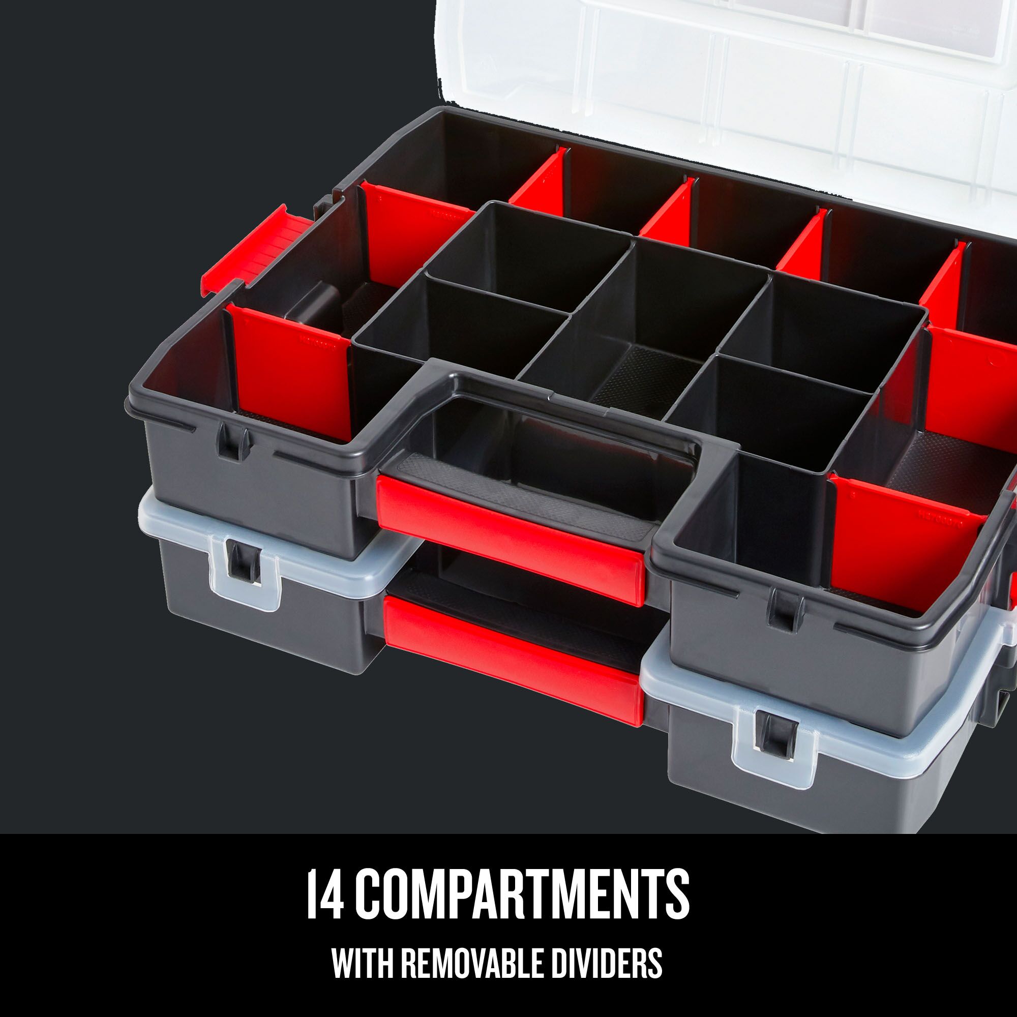 Organizador de piezas pequeñas de plástico mediano de 14 compartimentos en paquete de 2 de CRAFTSMAN CMST60944M