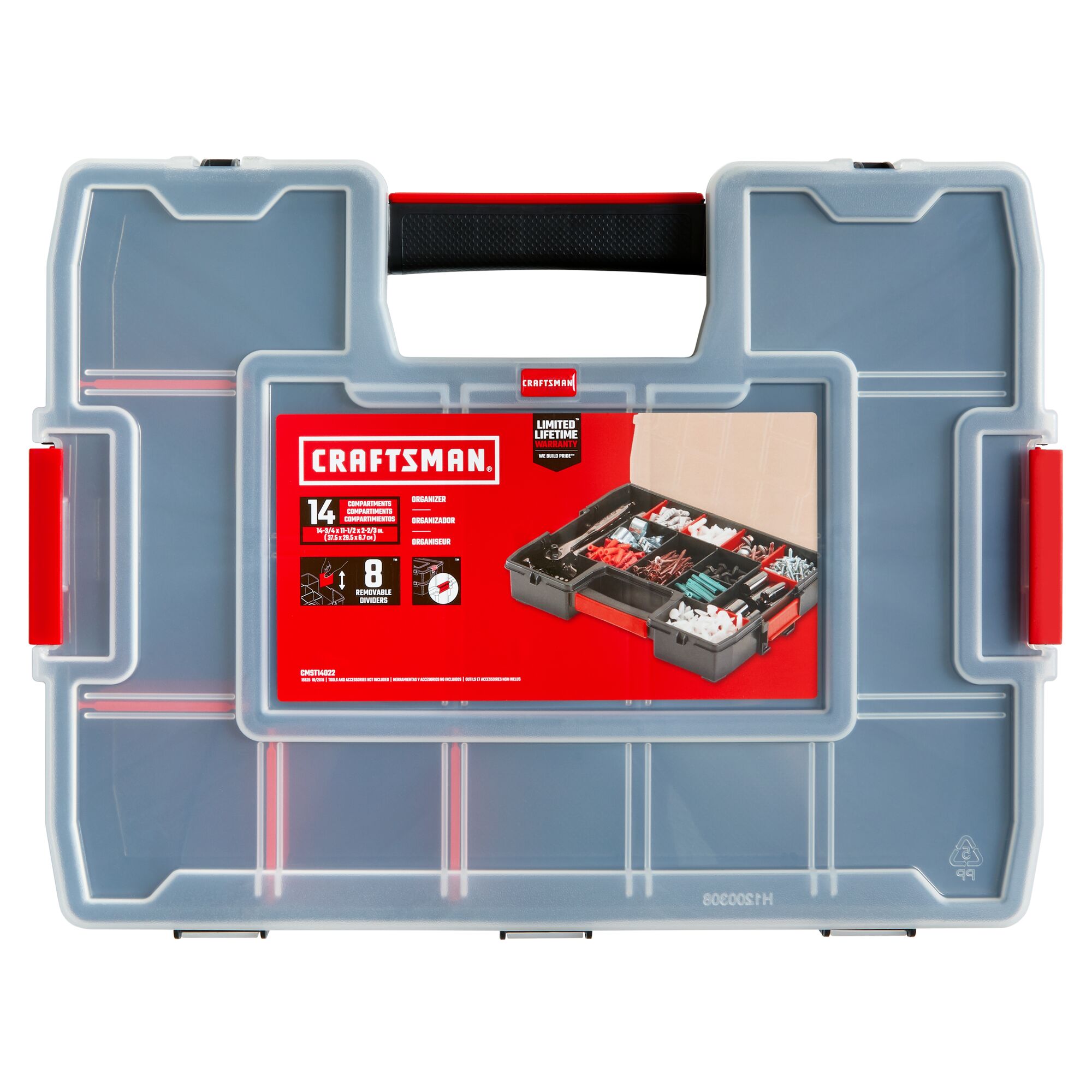 Organizador de piezas pequeñas de plástico mediano de 14 compartimentos en paquete de 2 de CRAFTSMAN CMST60944M