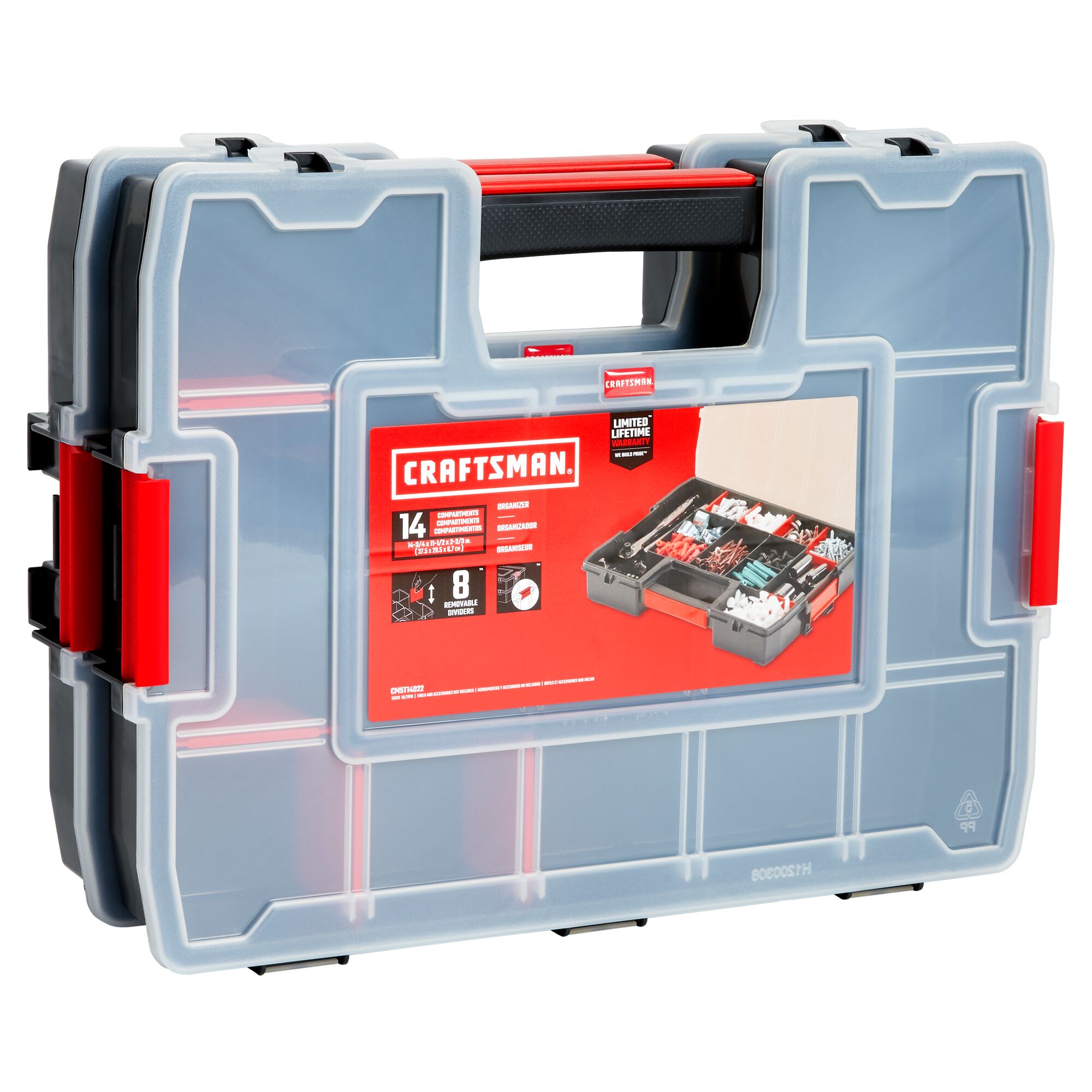 Organizador de piezas pequeñas de plástico mediano de 14 compartimentos en paquete de 2 de CRAFTSMAN CMST60944M