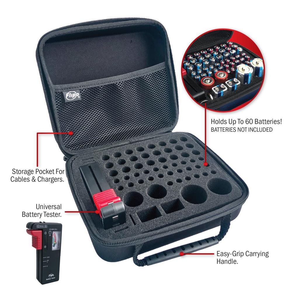 Organizador de pilas Flipo de 60 compartimentos de tela para piezas pequeñas B-CASESM-BK