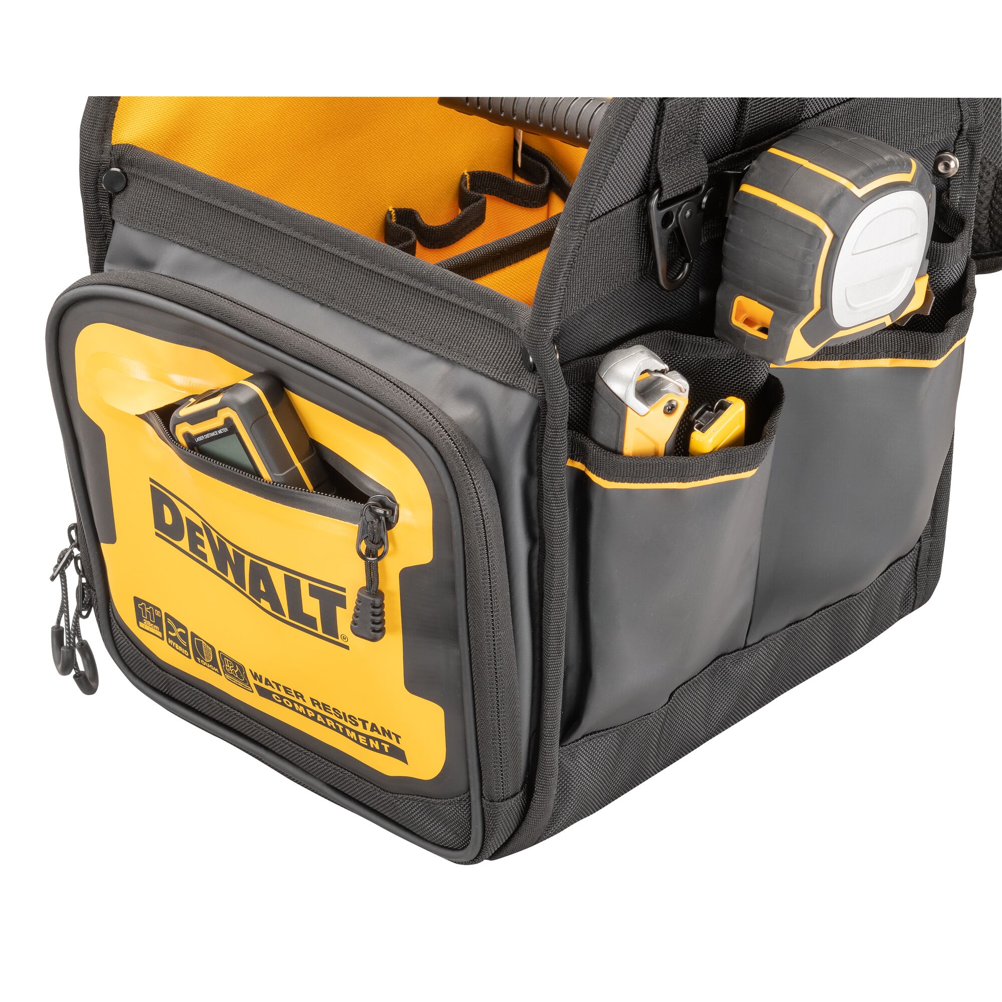 Bolsa de electricista con cierre DEWALT negro - amarillo de nailon balístico de 9.375 pulgadas de ancho x 16.125 pulgadas de profundidad x 11 pulgadas de largo DWST560105