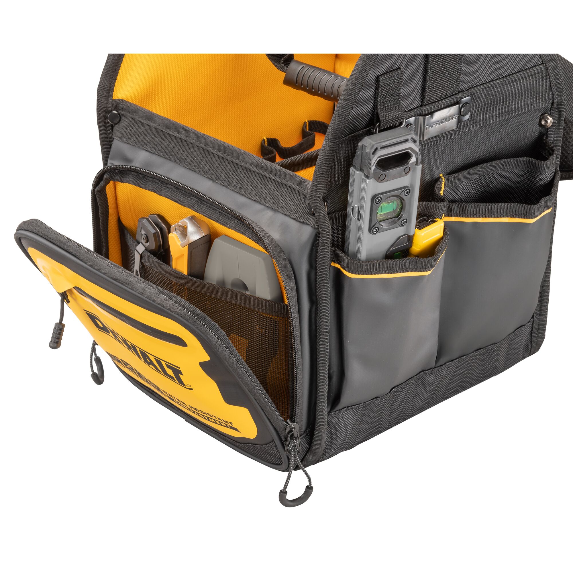 Bolsa de electricista con cierre DEWALT negro - amarillo de nailon balístico de 9.375 pulgadas de ancho x 16.125 pulgadas de profundidad x 11 pulgadas de largo DWST560105