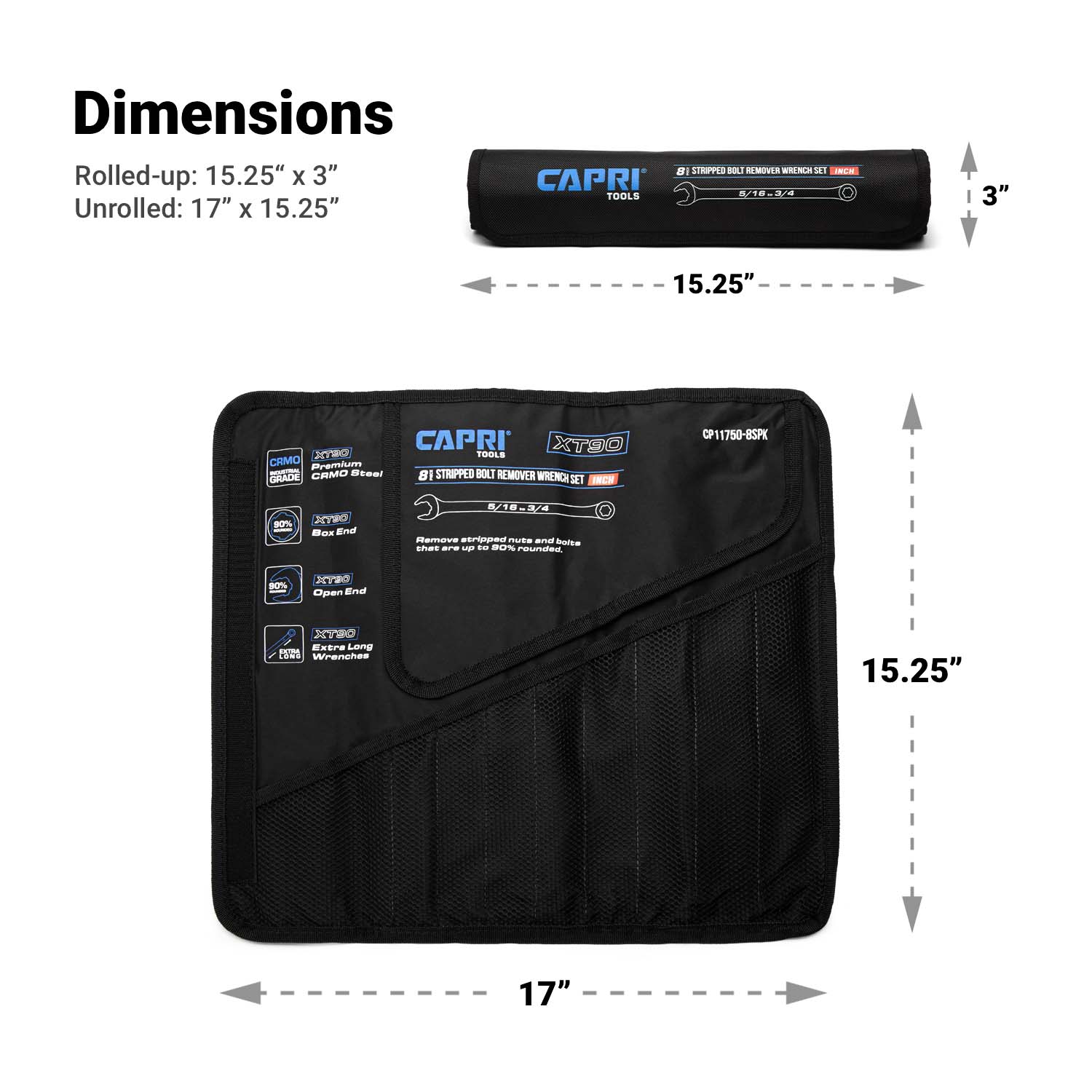Bolsa para herramientas Capri Tools extra larga para construcción general con lona para enrollar llaves CP11750-8S-POUCH