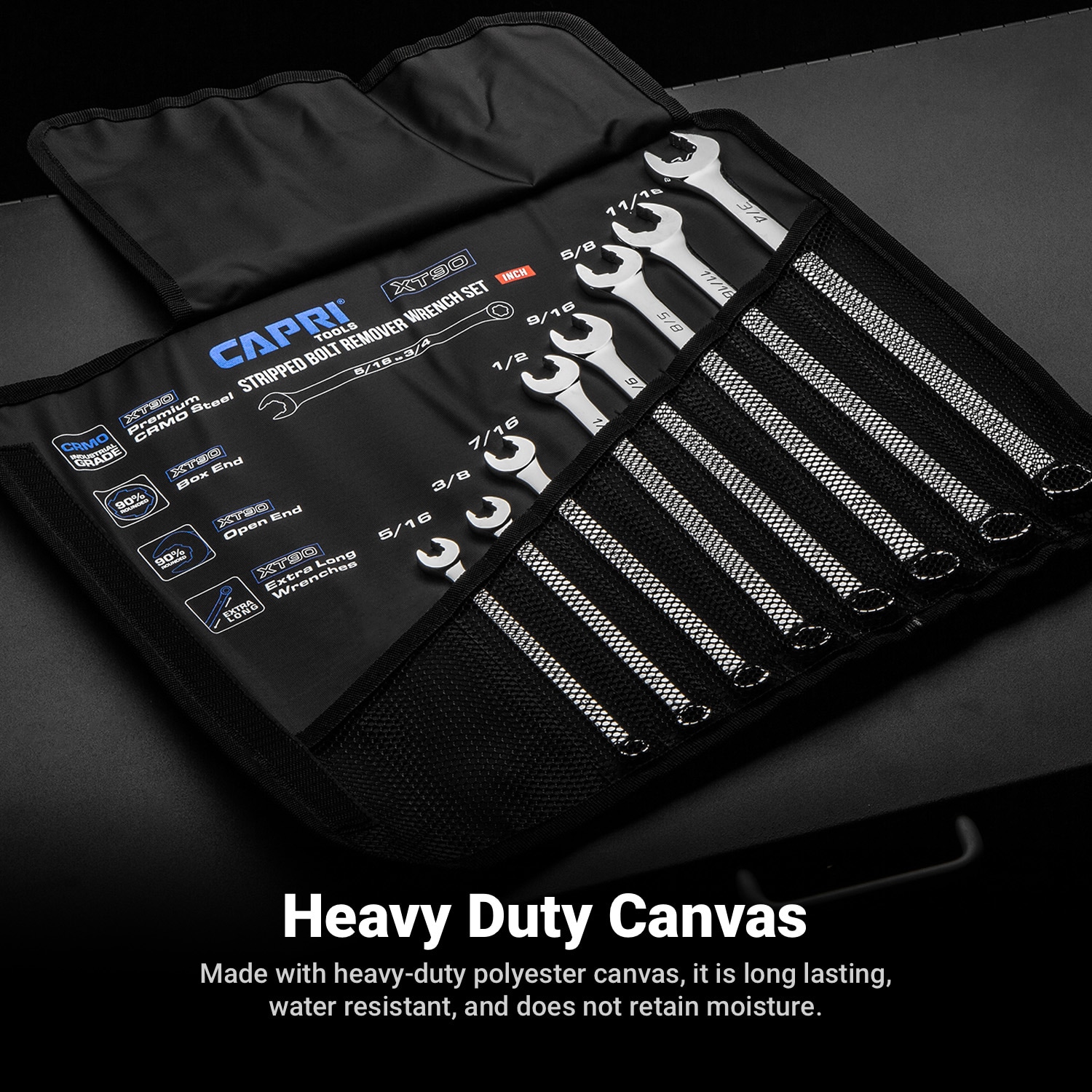 Bolsa para herramientas Capri Tools extra larga para construcción general con lona para enrollar llaves CP11750-8S-POUCH