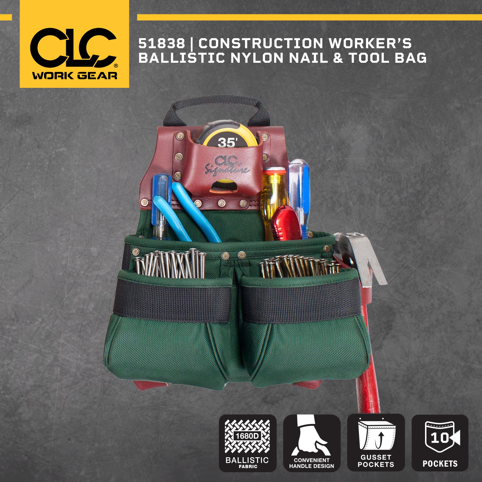 Funda para herramientas de construcción general de nylon balístico de Custom LeatherCraft Signature Elite 51838