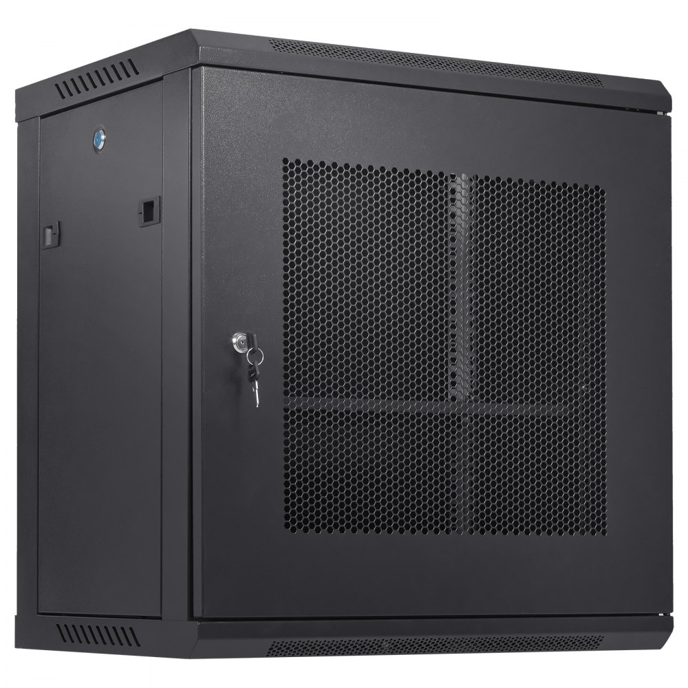 VEVOR 12U Wall Mount Network Server Cabinet, 15.5'' Deep, Server Rack Cabinet Enclosure, 200 lbs Max. Ground-mounted Load Capacity, with Locking Door Side Panels, for IT Equipment, A/V Devices - WLJJWZB12U155GP35V0