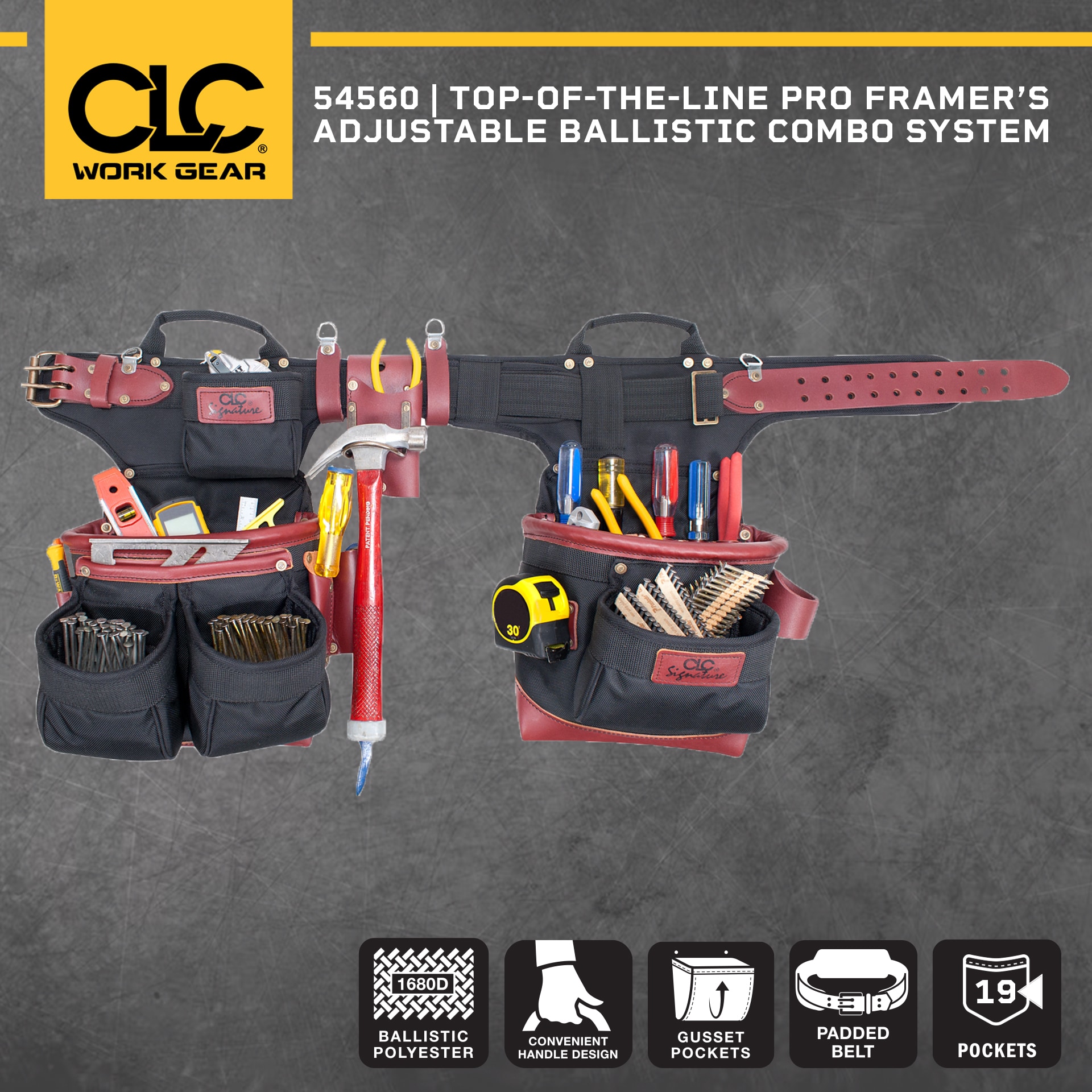 Delantal de herramientas de nylon balístico Custom LeatherCraft Signature Elite Framer 54560