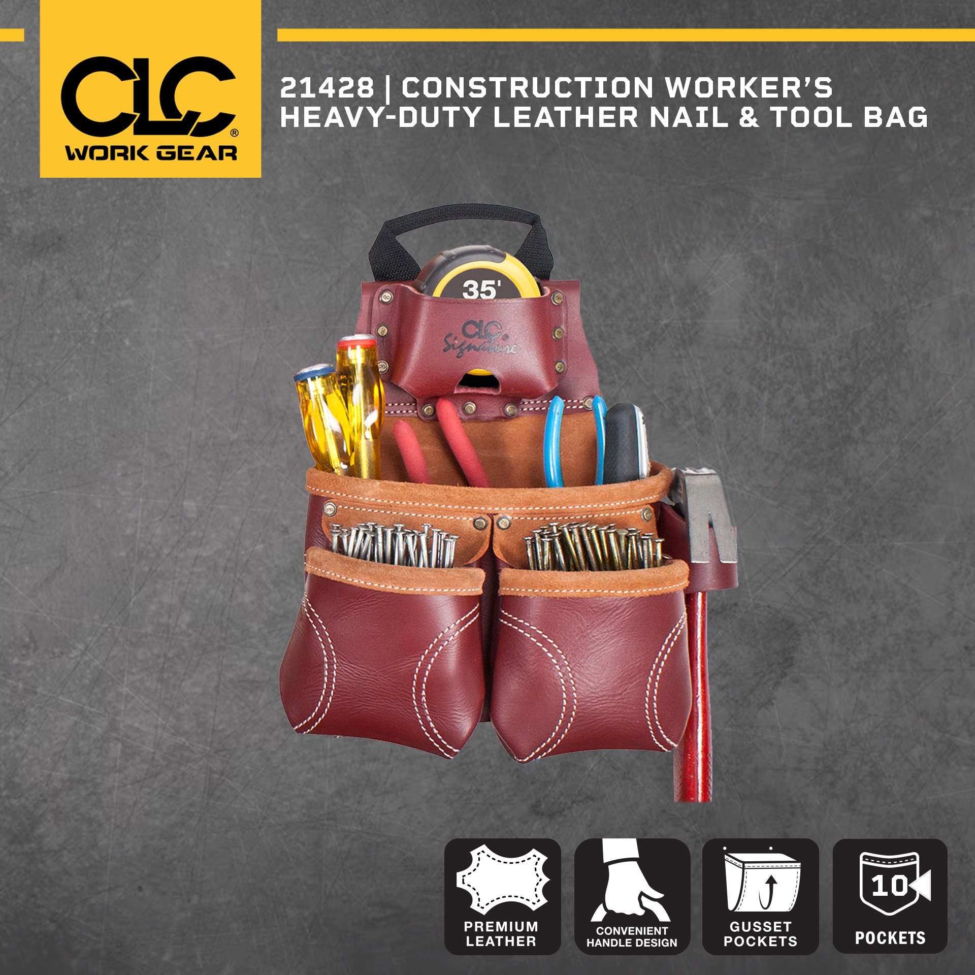 Funda de herramientas para construcción general de cuero Custom LeatherCraft Signature Elite 21428