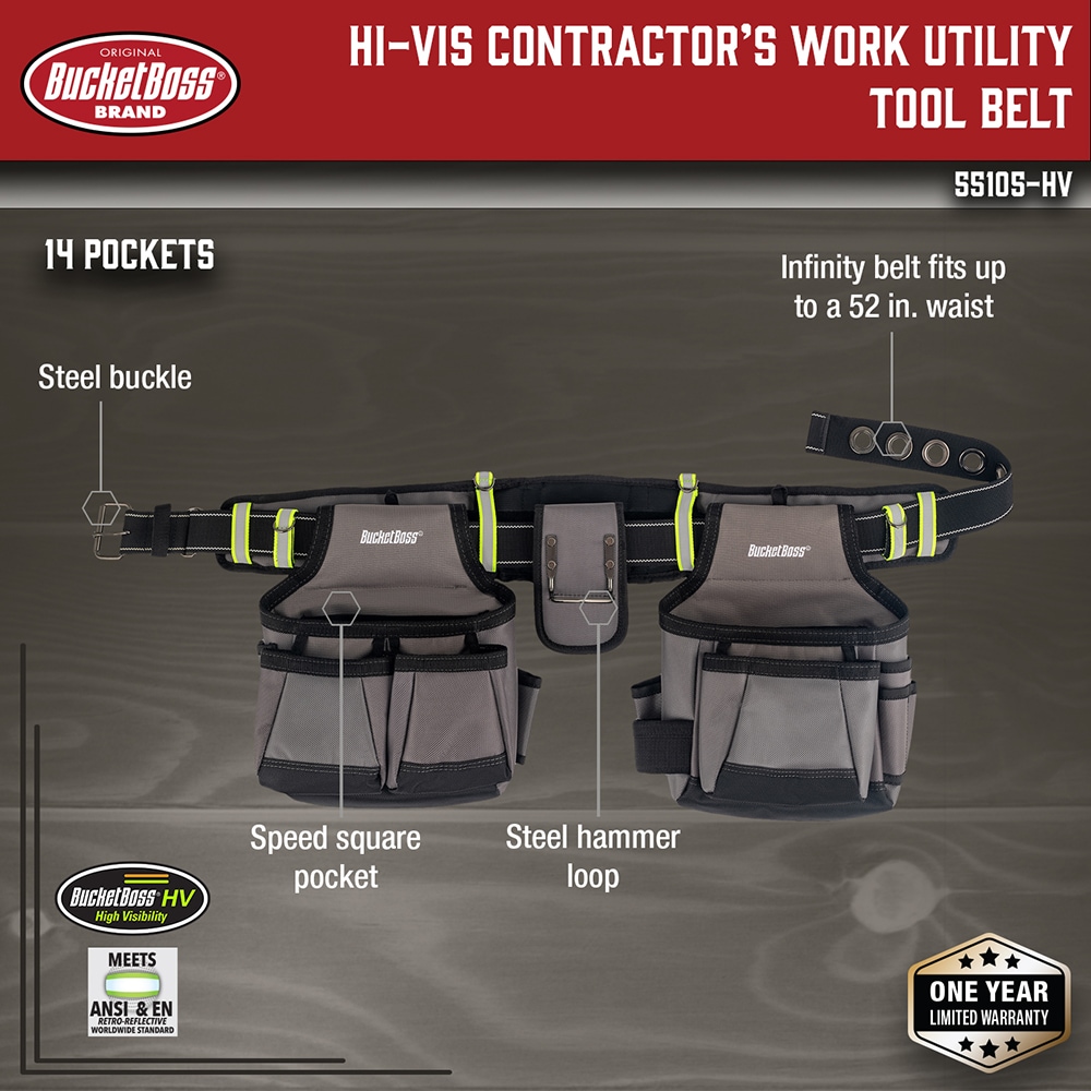 Cinturón de herramientas de poliéster de alta visibilidad Bucket Boss para construcción general 55105-HV