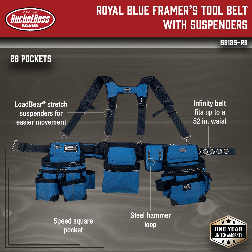 Faja de herramientas Bucket Boss 3-BAG Royal Blue Framer de suspensión de poliéster 55185-RB