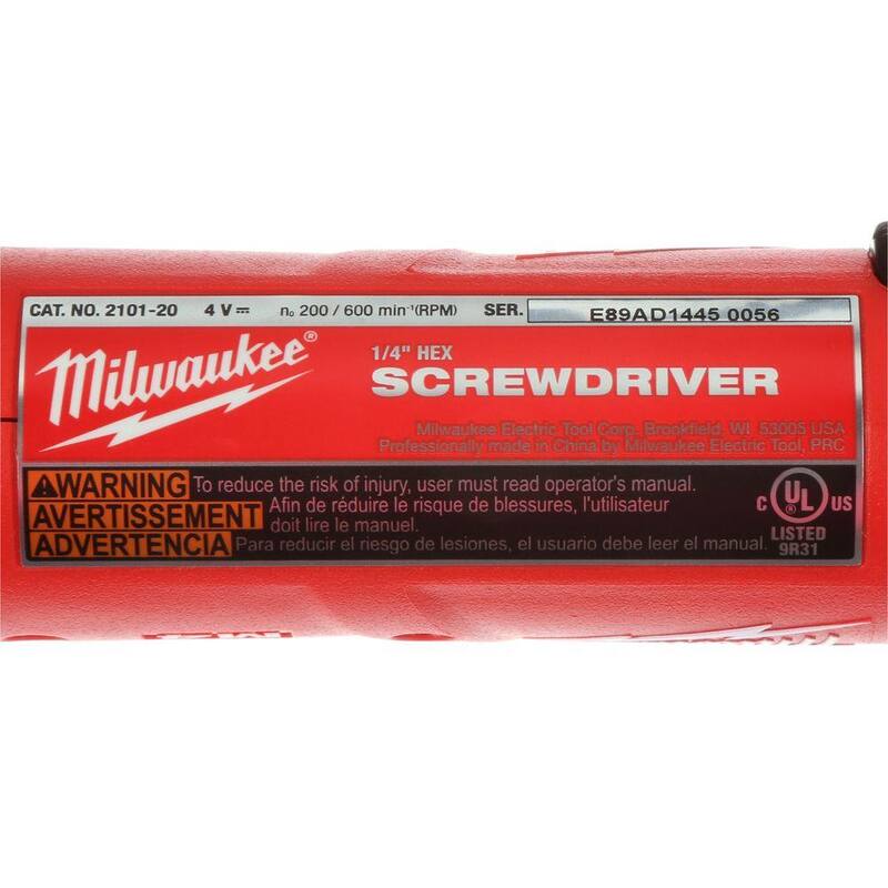 Milwaukee M4 4V Taladro inalámbrico de iones de litio de 1/4 de pulgada con puntas hexagonales, juego de 2 baterías - 2101-22