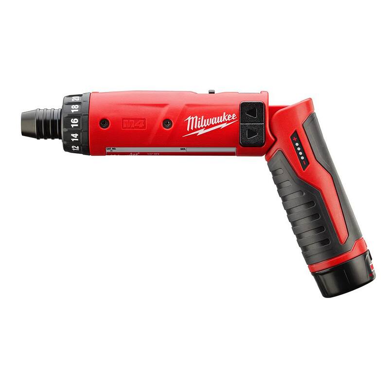 Milwaukee M4 4V Taladro inalámbrico de iones de litio de 1/4 de pulgada con puntas hexagonales, juego de 2 baterías - 2101-22