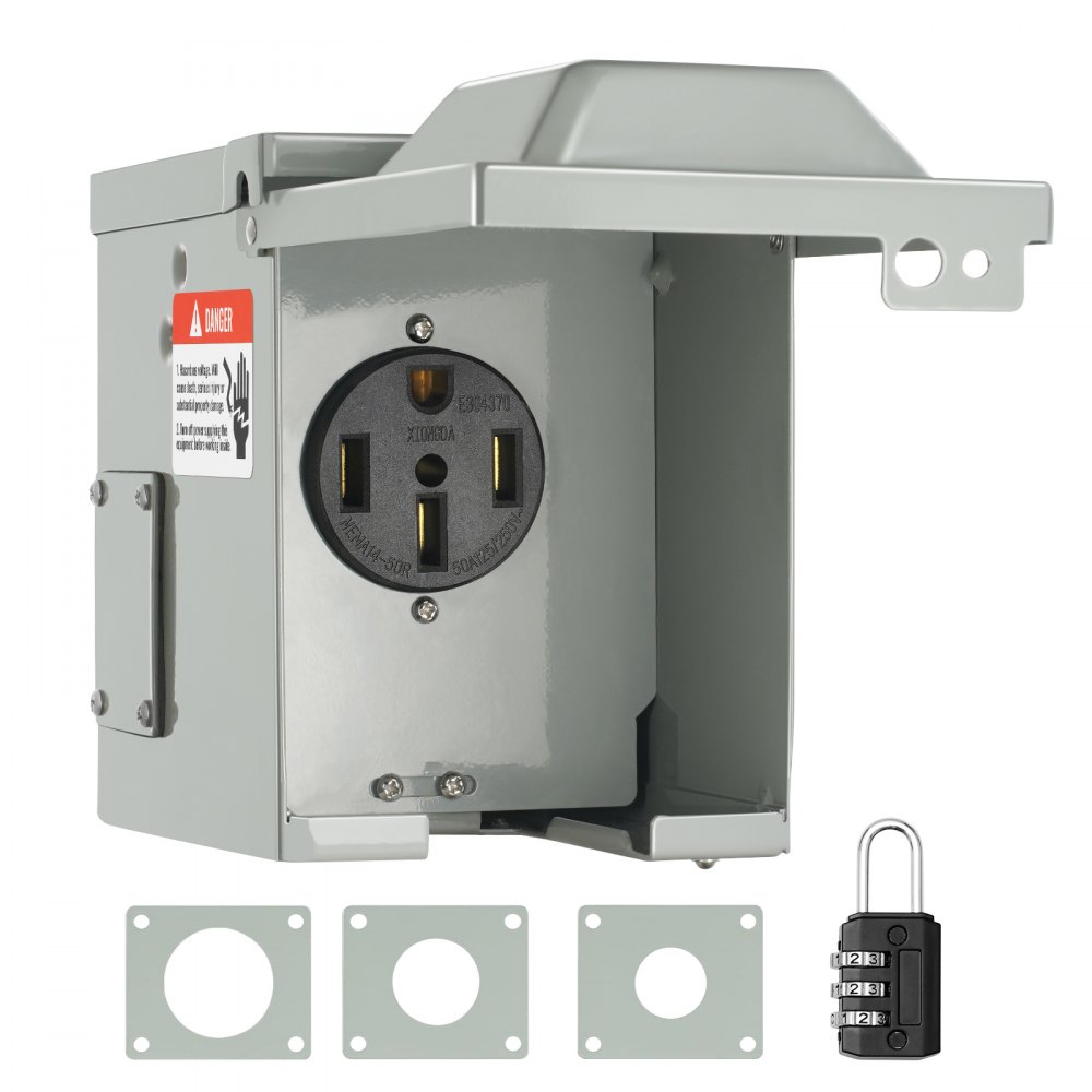 VEVOR 50 Amp RV Power Outlet Box, 125/250 Volt, Enclosed Lockable Outdoor RV Receptacle Box, NEMA 14-50R Weatherproof Electrical Panel, for RV Camper Trailer Motorhome Tested to UL Standards - DGNRV50A1450RJD0NV0