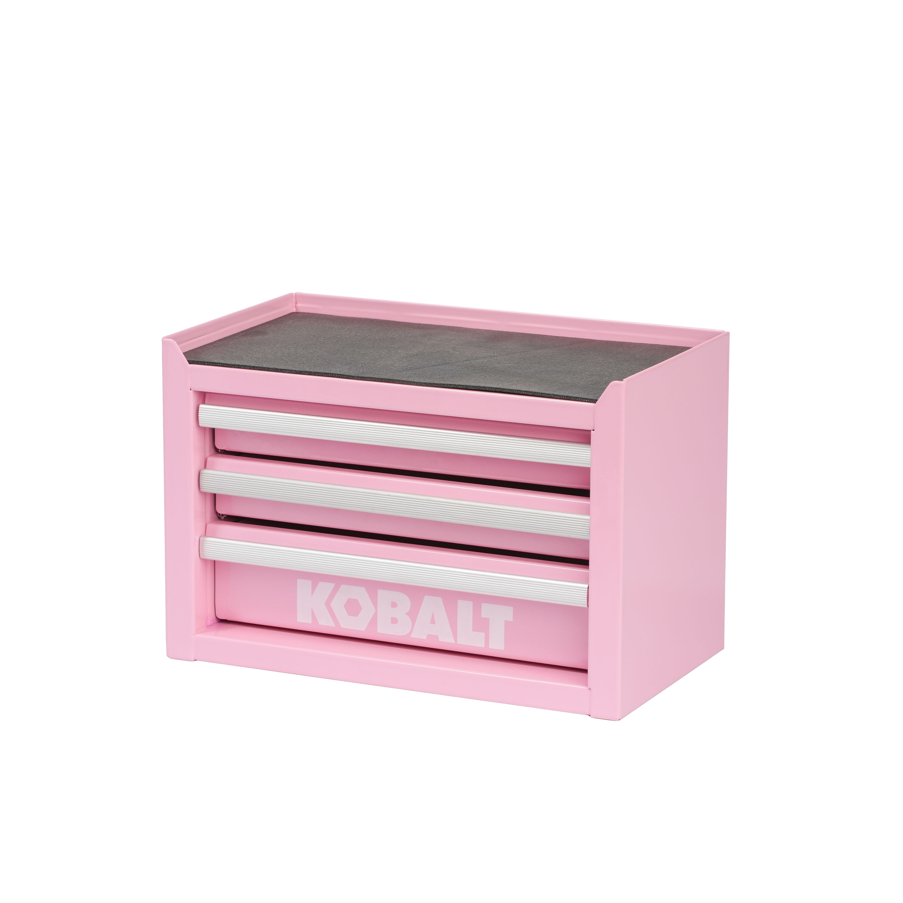 Caja de herramientas portátil mini base Kobalt 11.1 pulgadas de ancho x 7.36 pulgadas de alto x 6.14 pulgadas de profundidad con 3 cajones de acero rosa 55088