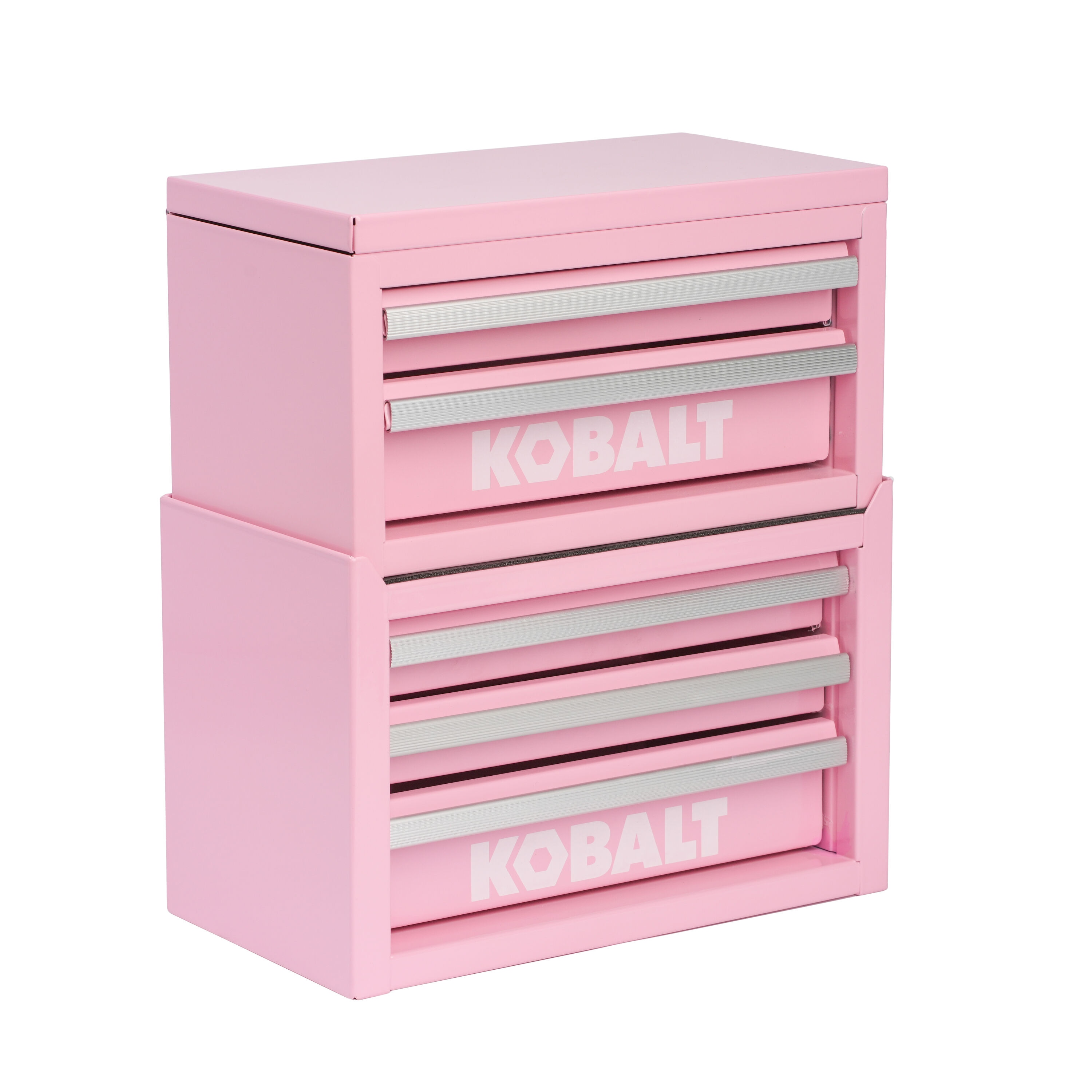 Caja de herramientas portátil mini base Kobalt 11.1 pulgadas de ancho x 7.36 pulgadas de alto x 6.14 pulgadas de profundidad con 3 cajones de acero rosa 55088