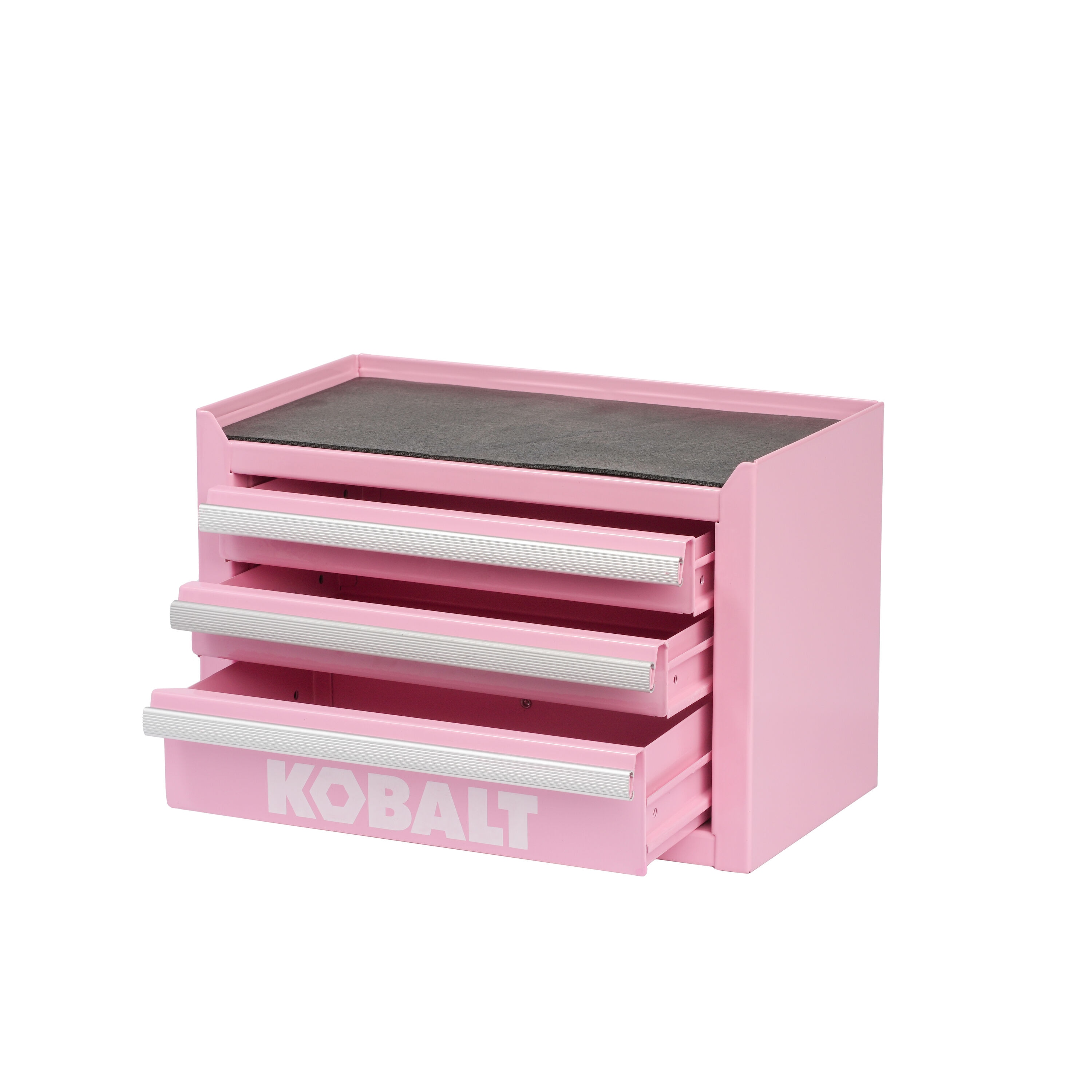 Caja de herramientas portátil mini base Kobalt 11.1 pulgadas de ancho x 7.36 pulgadas de alto x 6.14 pulgadas de profundidad con 3 cajones de acero rosa 55088