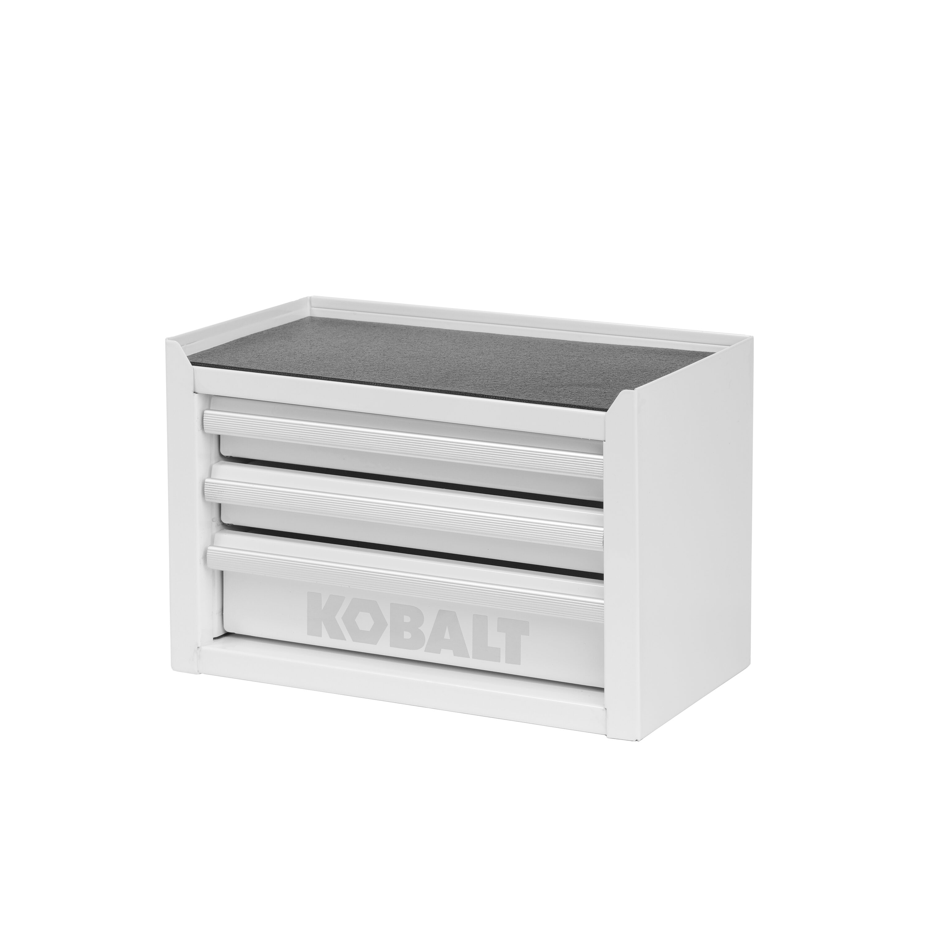 Caja de herramientas portátil mini base Kobalt 11 pulgadas de ancho x 7.36 pulgadas de alto x 6.22 pulgadas de profundidad con 3 cajones de acero blanco 55089
