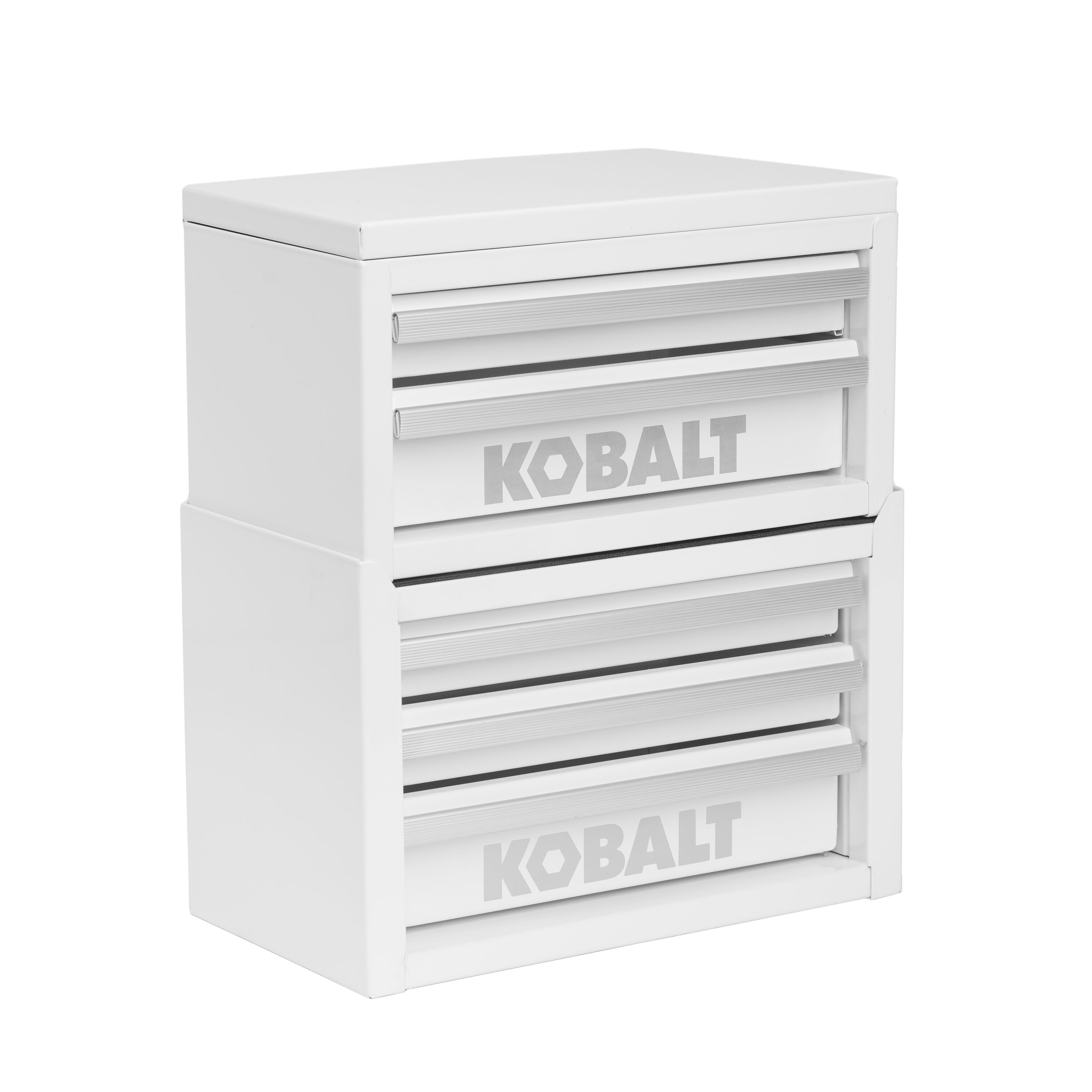 Caja de herramientas portátil mini base Kobalt 11 pulgadas de ancho x 7.36 pulgadas de alto x 6.22 pulgadas de profundidad con 3 cajones de acero blanco 55089