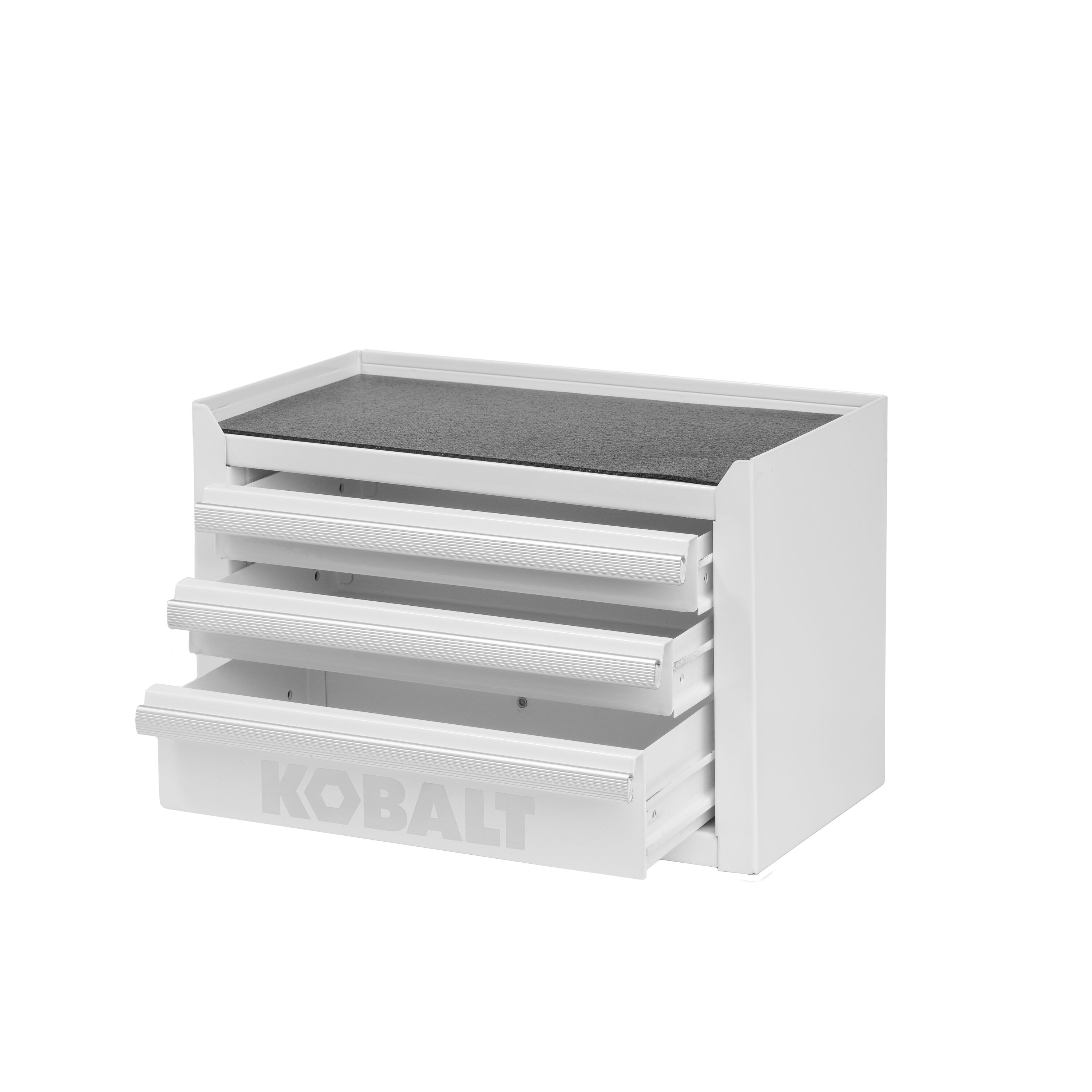 Caja de herramientas portátil mini base Kobalt 11 pulgadas de ancho x 7.36 pulgadas de alto x 6.22 pulgadas de profundidad con 3 cajones de acero blanco 55089