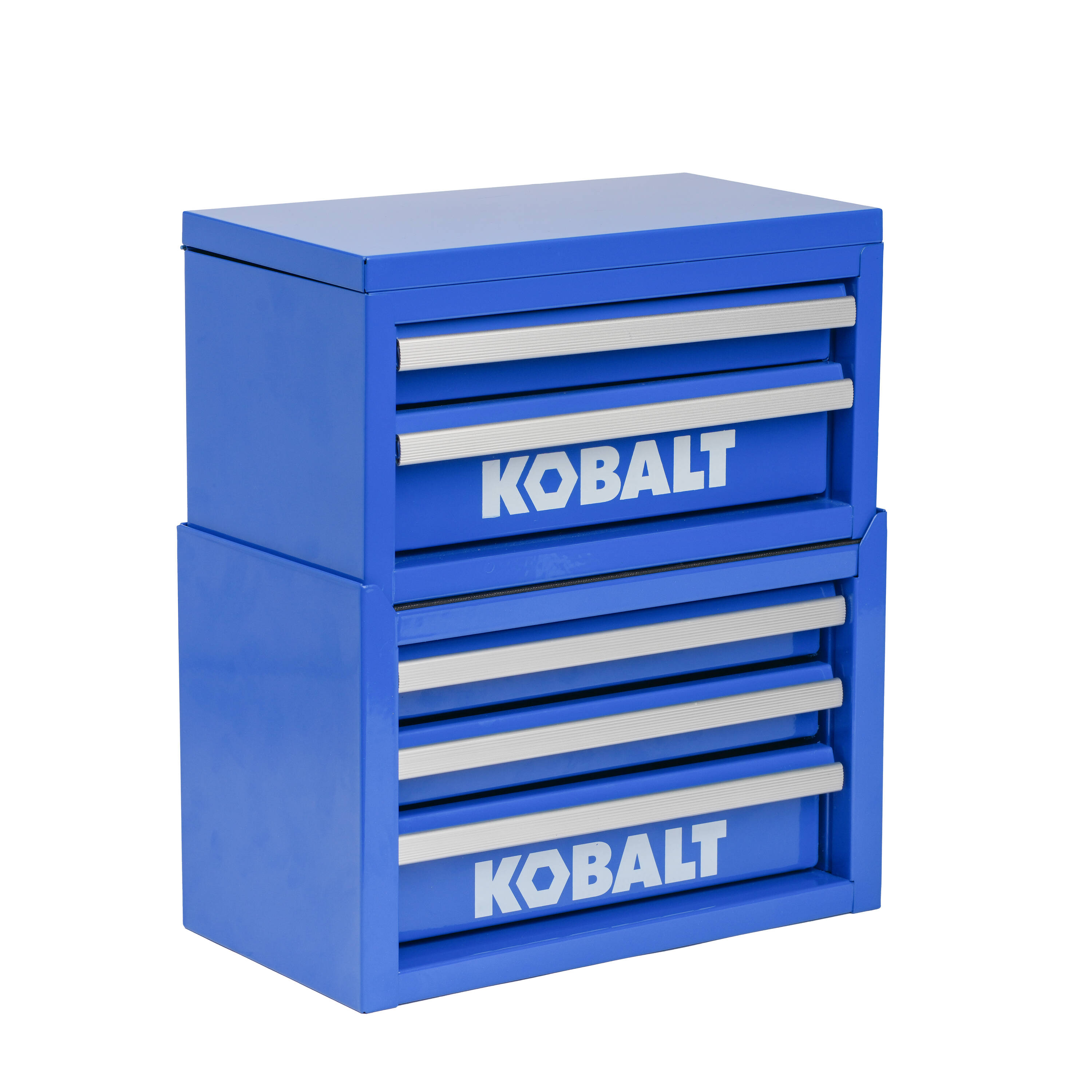 Caja de herramientas portátil mini base Kobalt de 11.1 pulgadas de ancho x 7.36 pulgadas de alto x 6.14 pulgadas de profundidad con 3 cajones de acero azul 55087