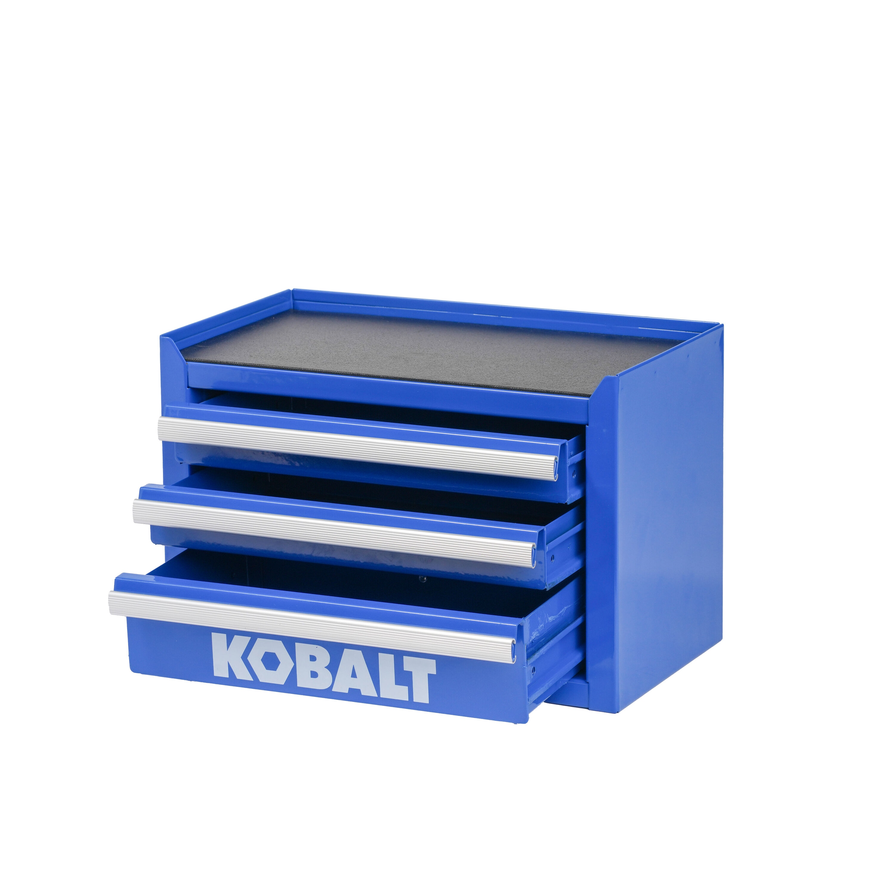 Caja de herramientas portátil mini base Kobalt de 11.1 pulgadas de ancho x 7.36 pulgadas de alto x 6.14 pulgadas de profundidad con 3 cajones de acero azul 55087