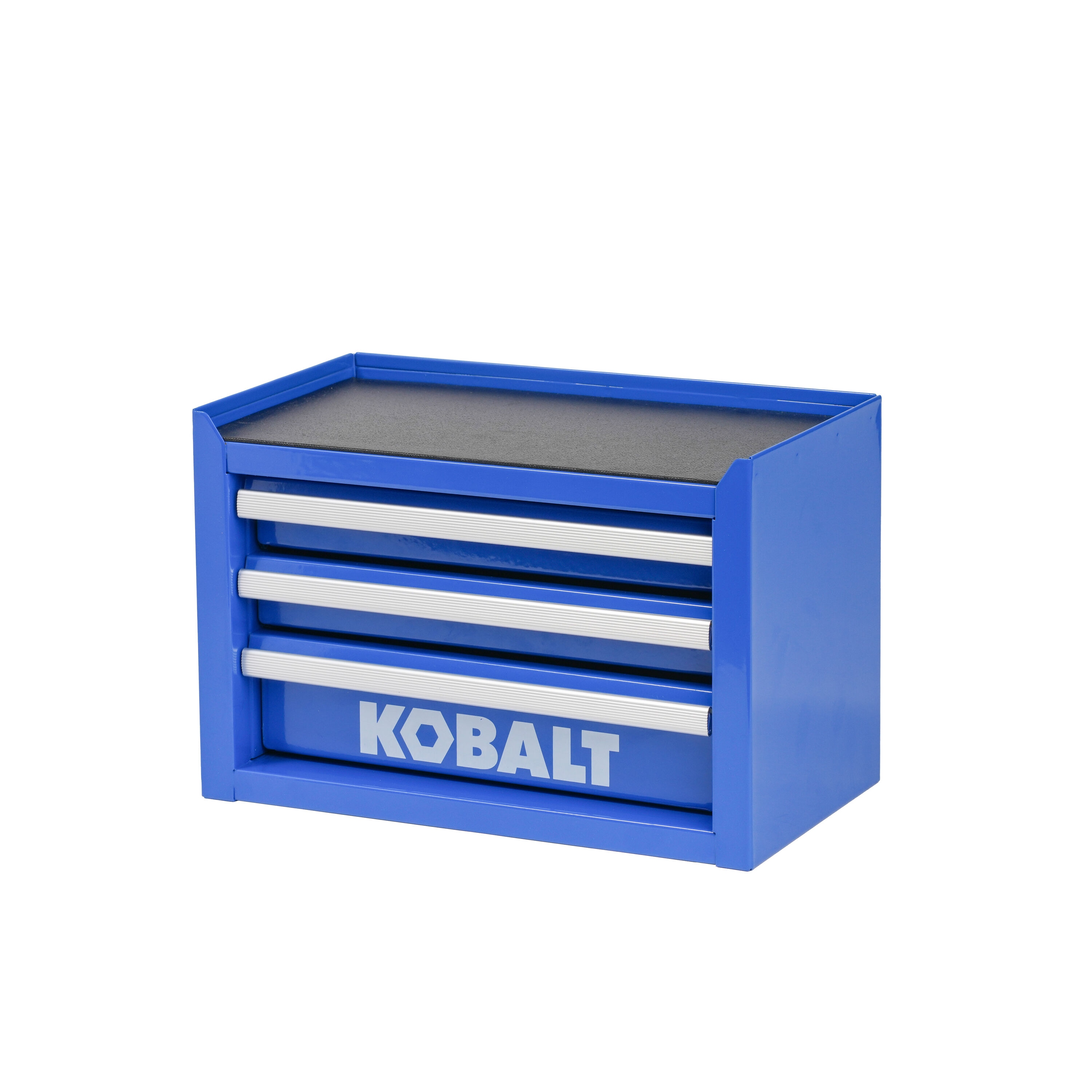Caja de herramientas portátil mini base Kobalt de 11.1 pulgadas de ancho x 7.36 pulgadas de alto x 6.14 pulgadas de profundidad con 3 cajones de acero azul 55087
