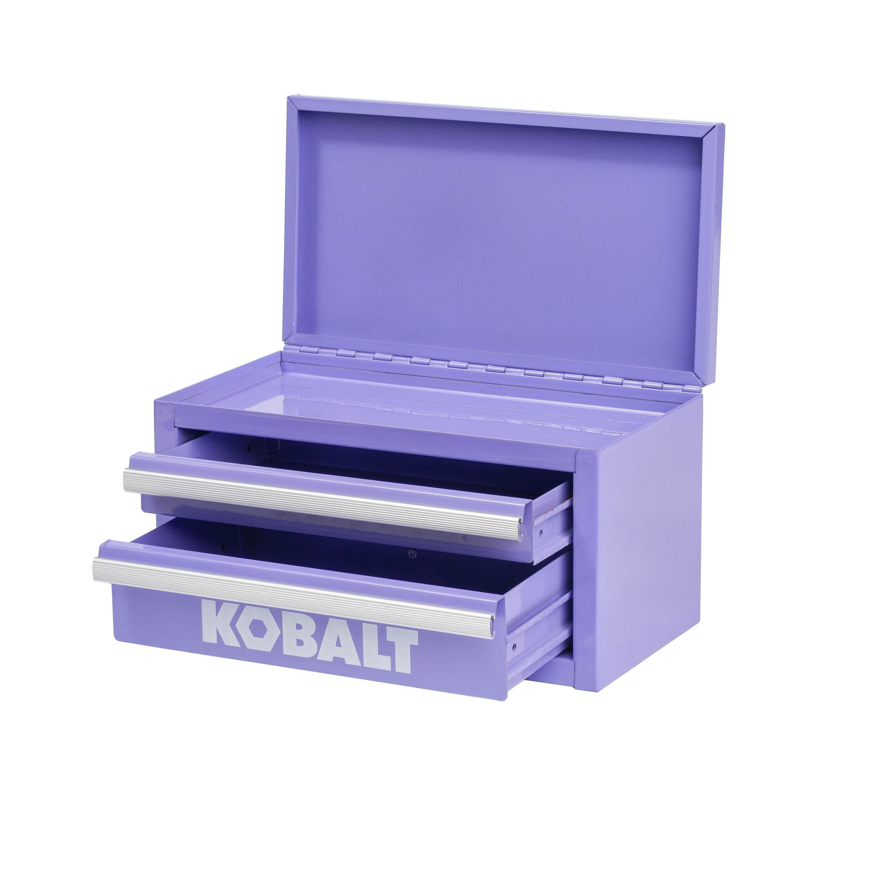 Caja de herramientas portátil mini Kobalt 10.83 pulgadas de ancho x 5.91 pulgadas de alto x 5.91 pulgadas de profundidad, 2 cajones, color lavanda de acero 55231.