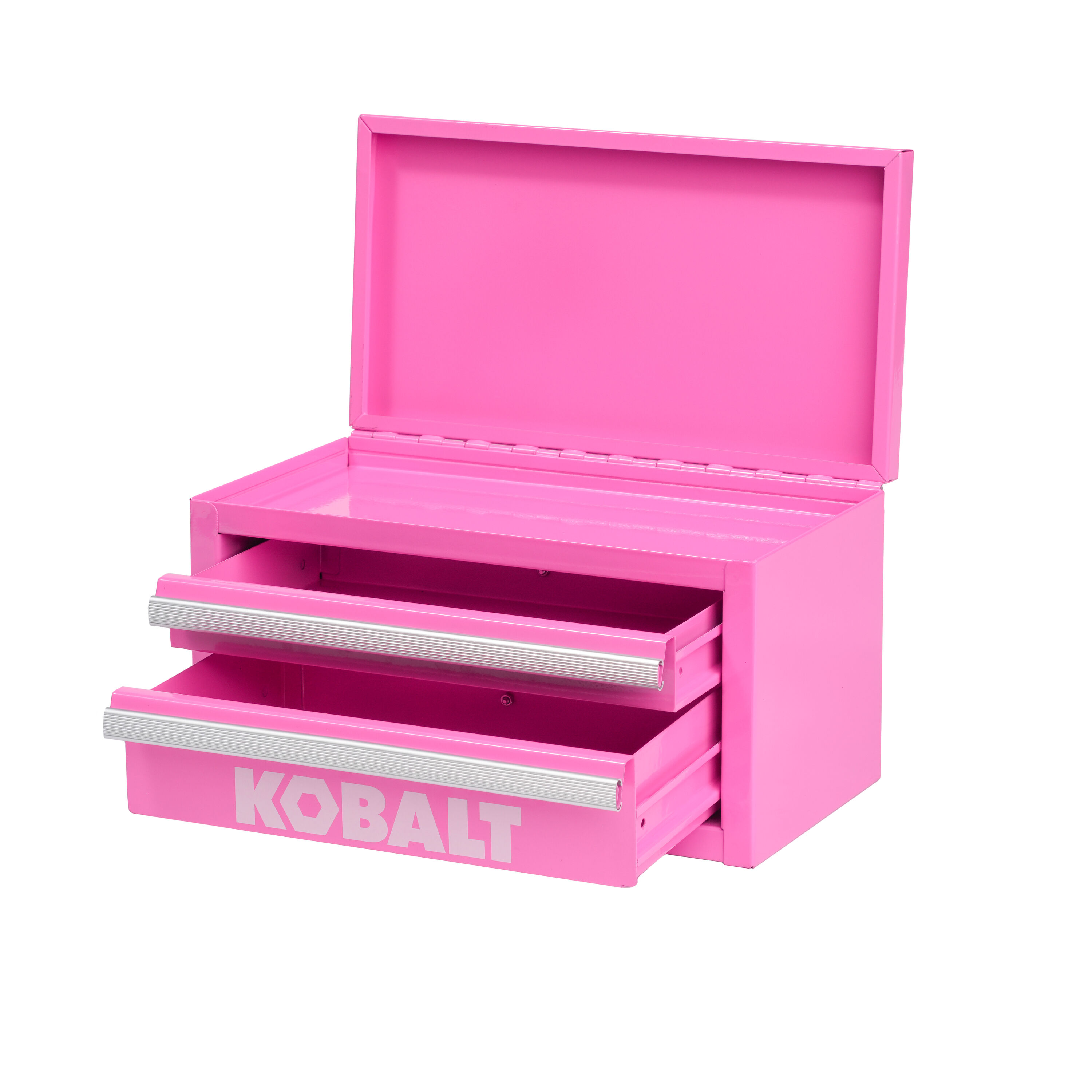 Caja de herramientas portátil mini Kobalt 10.83 pulgadas de ancho x 5.91 pulgadas de alto x 5.91 pulgadas de profundidad, con 2 cajones, color rosa fuerte, de acero 55232