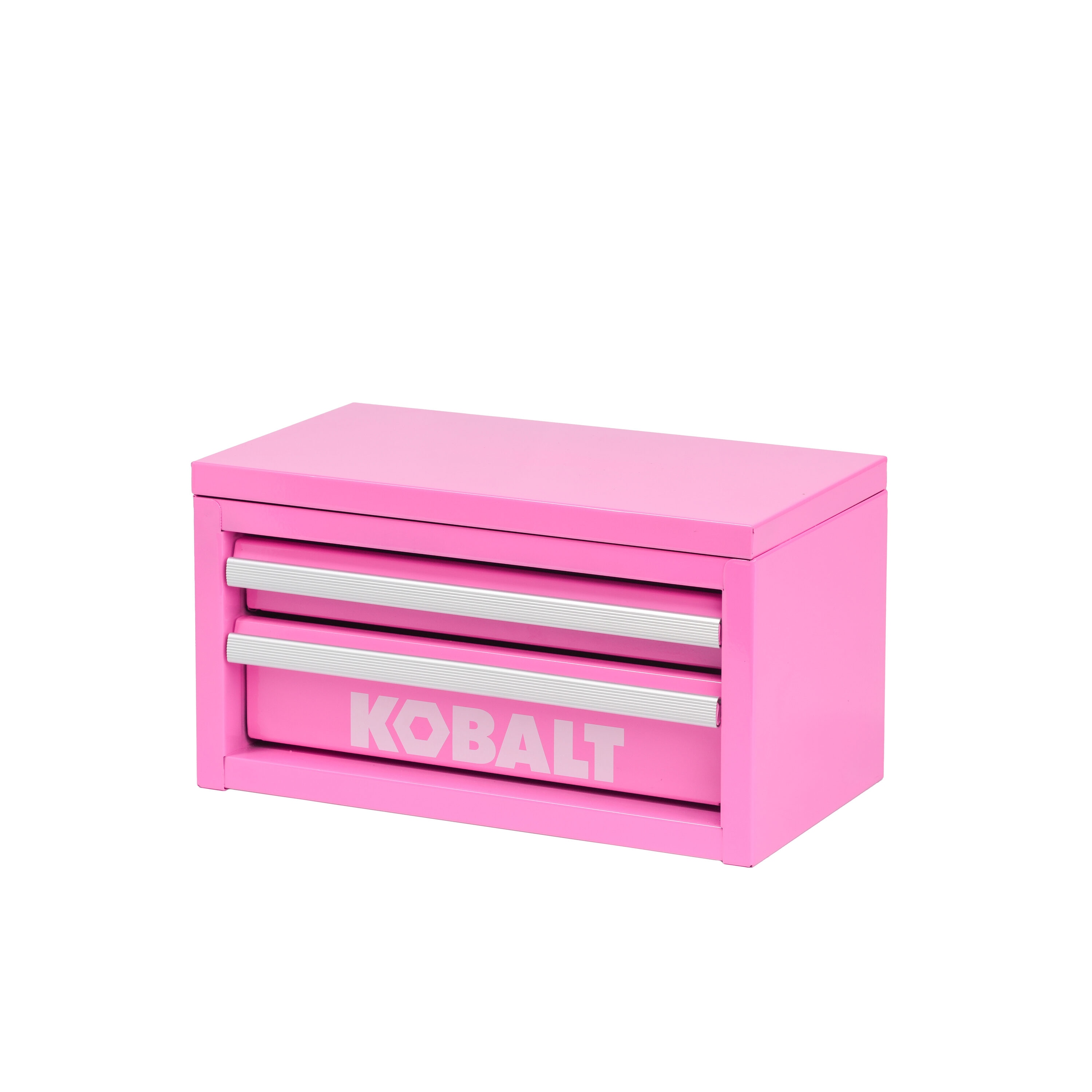 Caja de herramientas portátil mini Kobalt 10.83 pulgadas de ancho x 5.91 pulgadas de alto x 5.91 pulgadas de profundidad, con 2 cajones, color rosa fuerte, de acero 55232