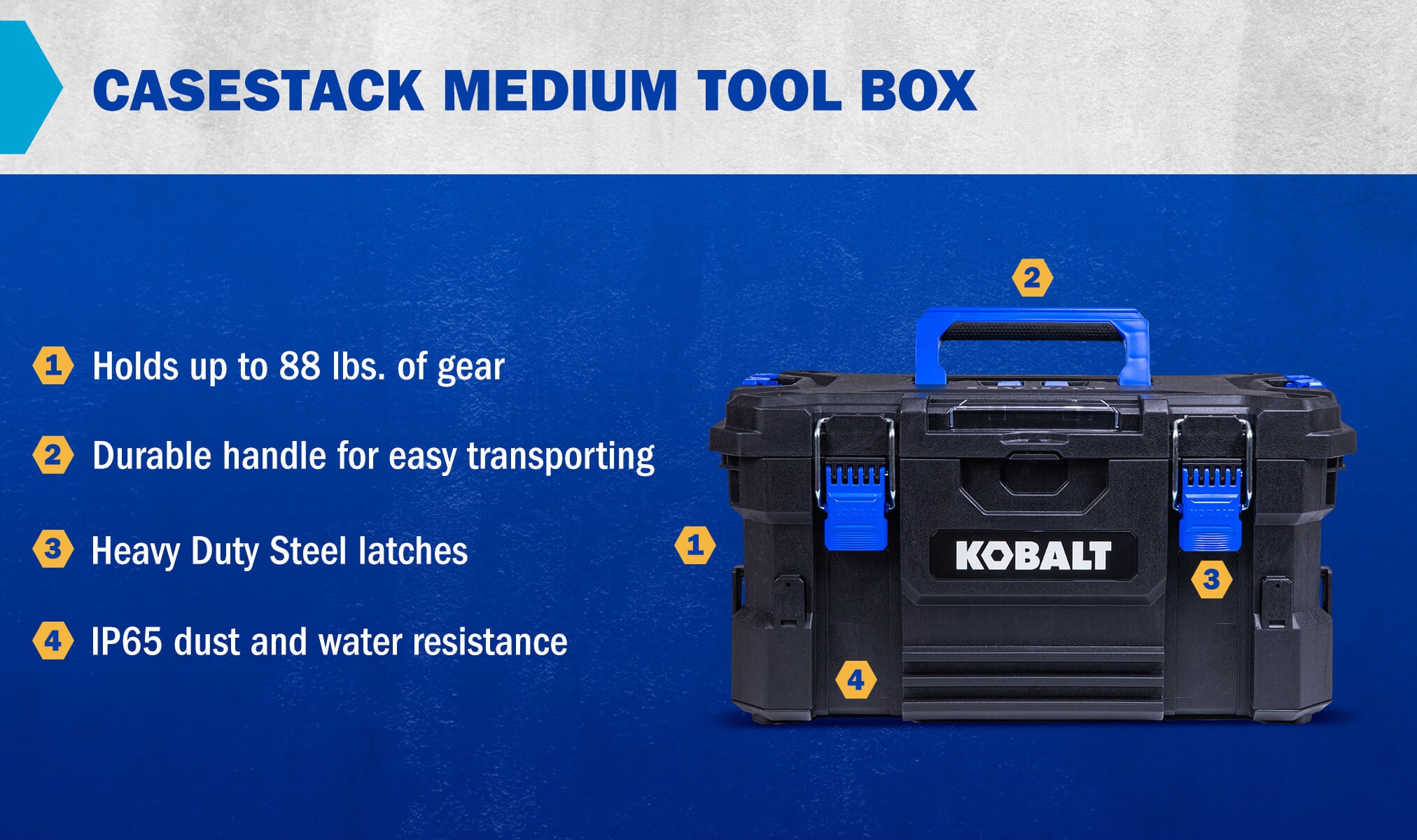 Caja de herramientas de plástico negra Kobalt CASESTACK de 21.25 pulgadas de ancho x 11 pulgadas de alto x 14 pulgadas de profundidad KCS-MTBOX1-03