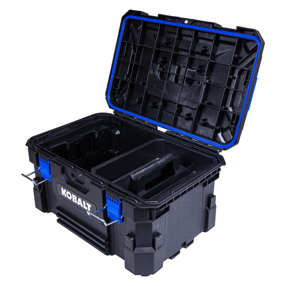 Caja de herramientas de plástico negra Kobalt CASESTACK de 21.25 pulgadas de ancho x 11 pulgadas de alto x 14 pulgadas de profundidad KCS-MTBOX1-03