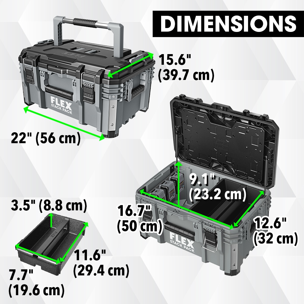 Caja de herramientas mediana FLEX STACK PACK 22 pulgadas de ancho x 11.7 pulgadas de alto x 15.6 pulgadas de profundidad Caja de herramientas de metal FS1102