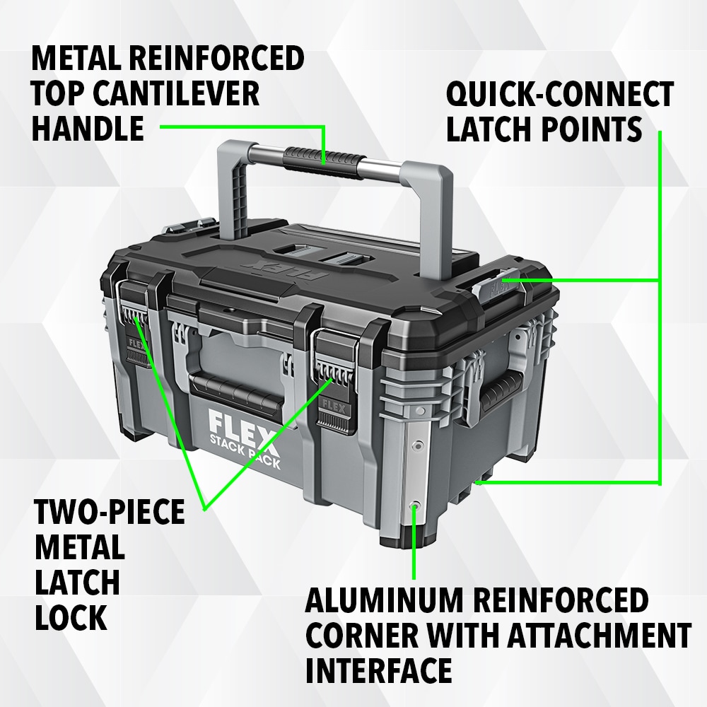 Caja de herramientas mediana FLEX STACK PACK 22 pulgadas de ancho x 11.7 pulgadas de alto x 15.6 pulgadas de profundidad Caja de herramientas de metal FS1102