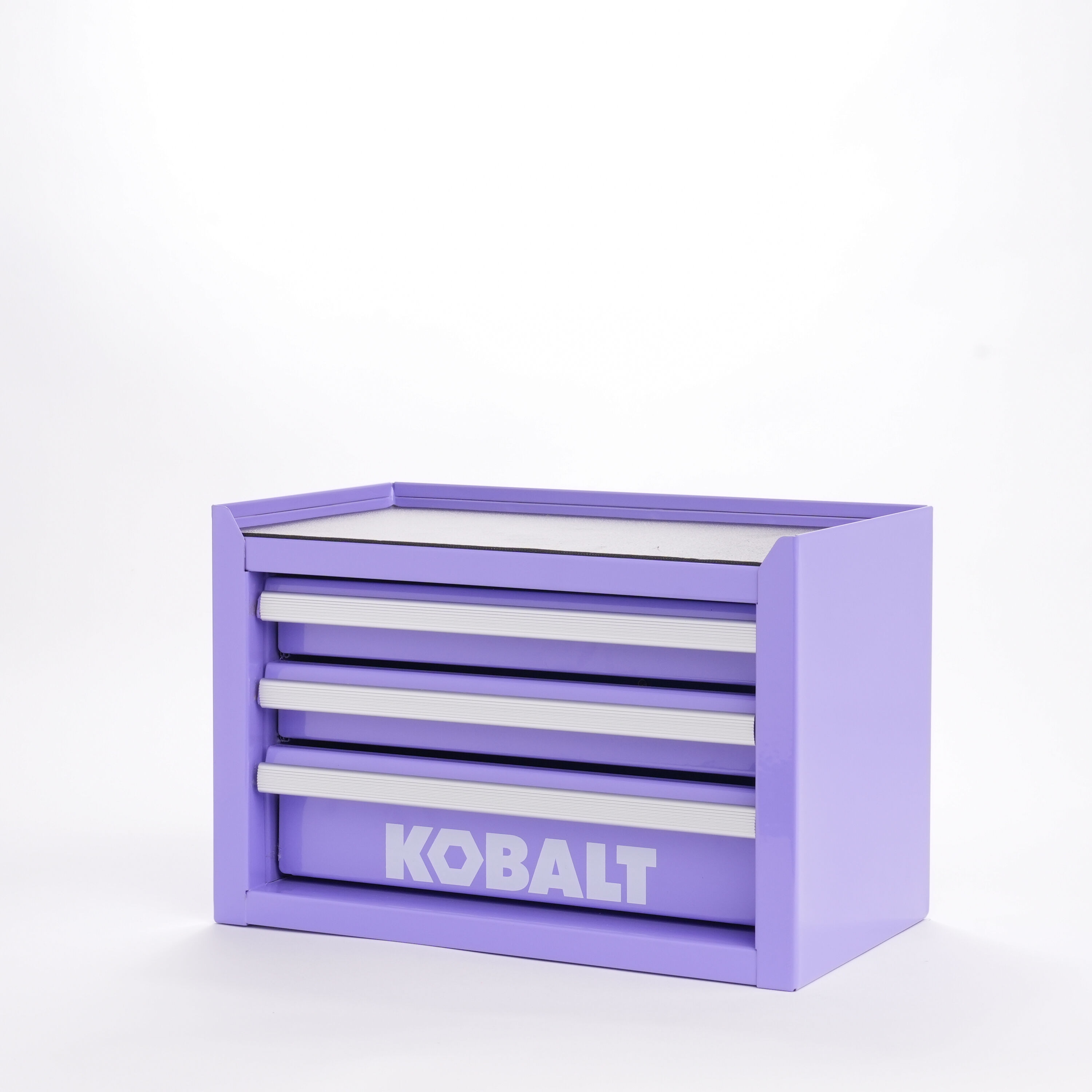 Caja de herramientas portátil mini base Kobalt 11.1 pulgadas de ancho x 7.36 pulgadas de alto x 6.14 pulgadas de profundidad con 3 cajones de acero color lavanda 55816