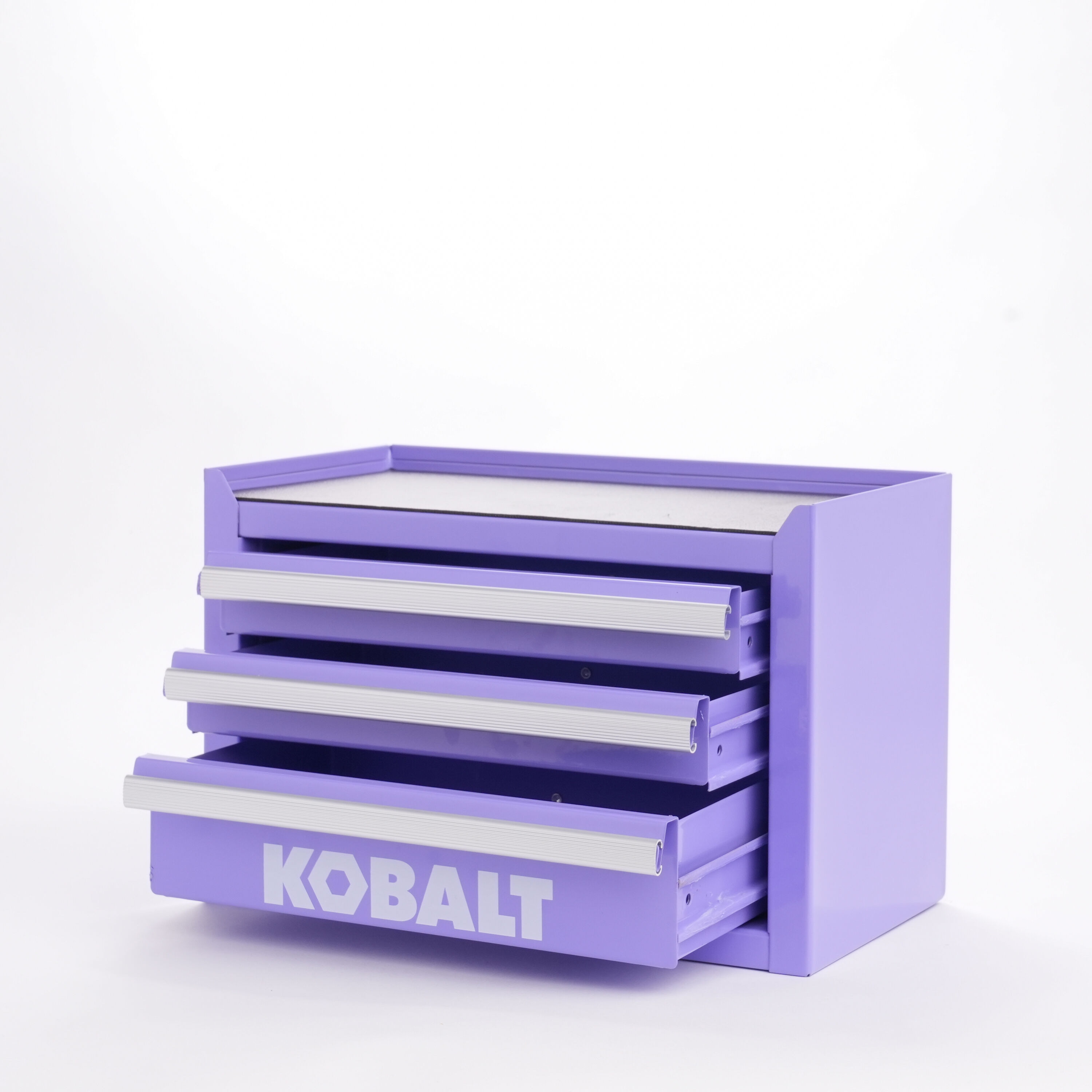 Caja de herramientas portátil mini base Kobalt 11.1 pulgadas de ancho x 7.36 pulgadas de alto x 6.14 pulgadas de profundidad con 3 cajones de acero color lavanda 55816