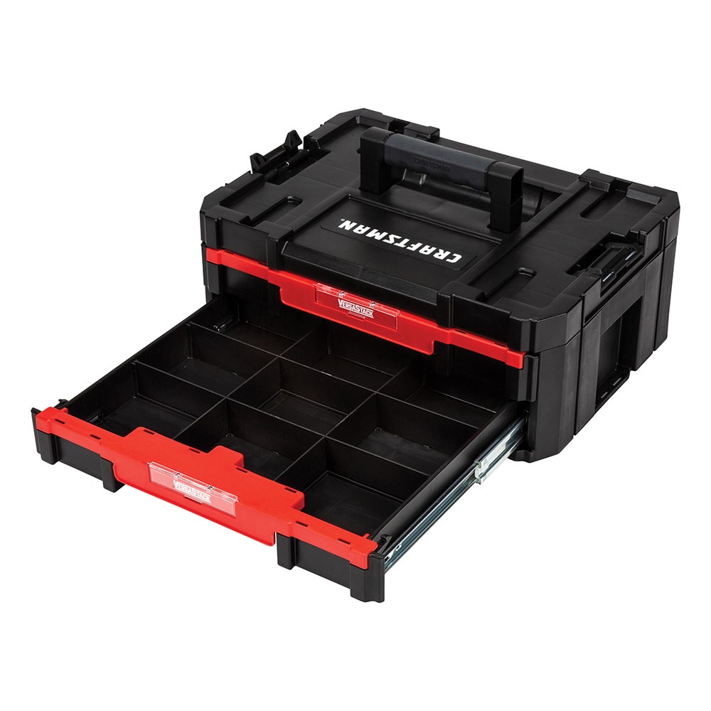Caja de herramientas de plástico negro CRAFTSMAN VERSASTACK de 17 pulgadas de ancho x 6.87 pulgadas de alto x 12.5 pulgadas de profundidad con 2 cajones CMST17804